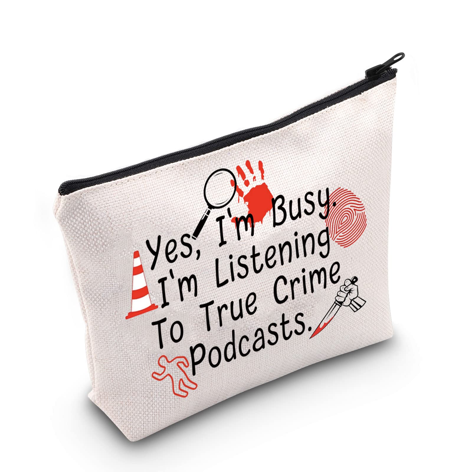 POFULL True Crime Podcast Makeup Bag - Crime Junkie Merch Gift for Podcast Lovers (Perfect for Cosmetics, Travel & True Crime Enthusiasts)