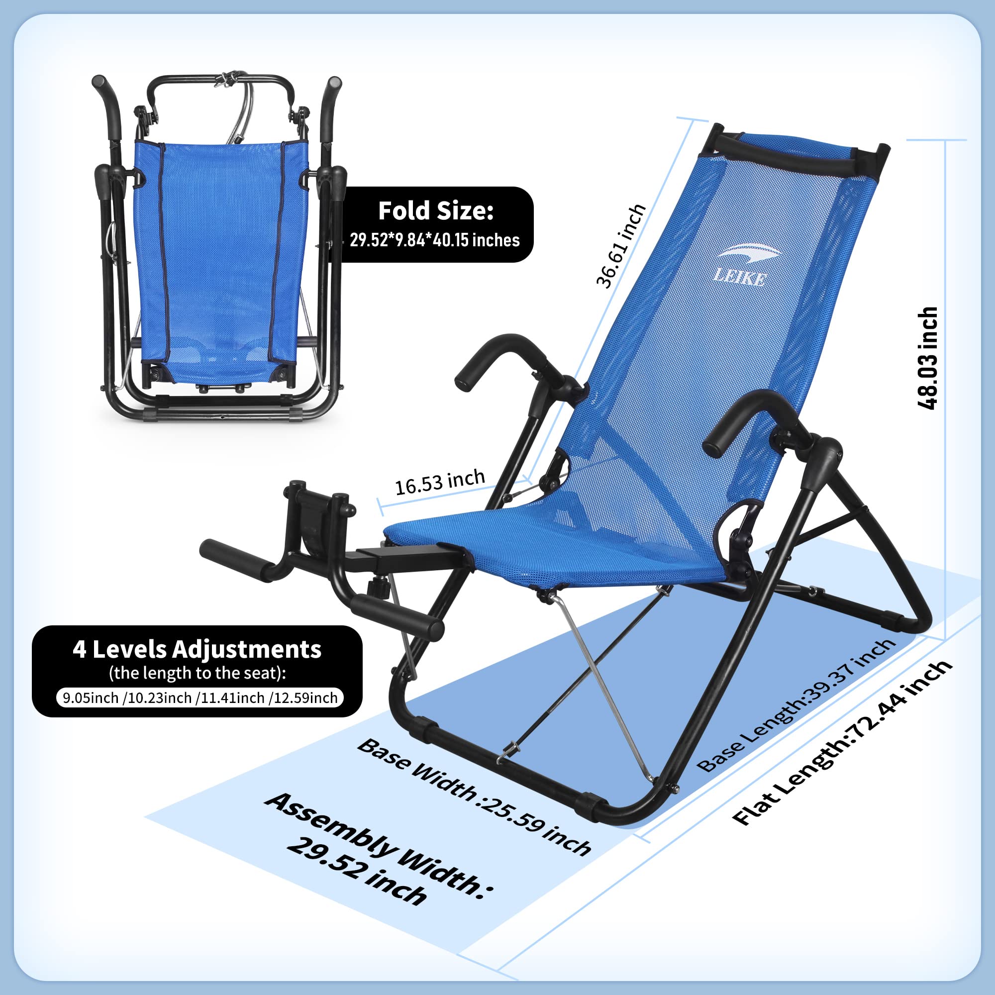 Leikefitness Ab Exercise Chair - Core Strengthening, Lightweight & Foldable Abdominal Trainer for Home Gym - Perfect for Strength Training, Inversion Therapy & Fitness Routines (Blue) AB3900