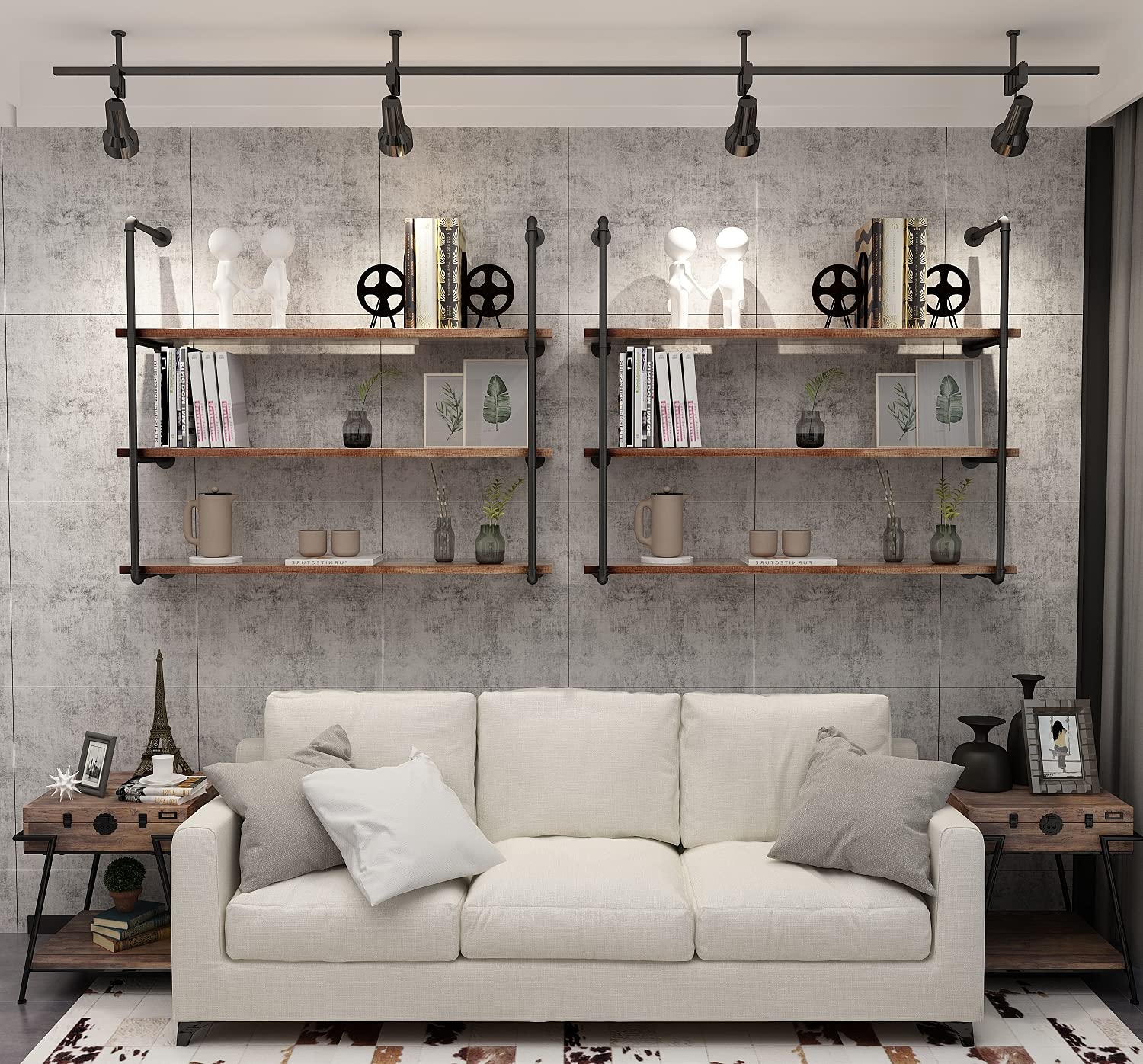 Industrial Wall Mounted Pipe Shelving - Rustic Metal Floating Shelves for Farmhouse, Steampunk & DIY Decor - Real Wood Bookcases & Hanging Shelves - 3-Tier with 2 Boards (24in) - Perfect for Kitchen, Bar, Office & Home Storage Organization