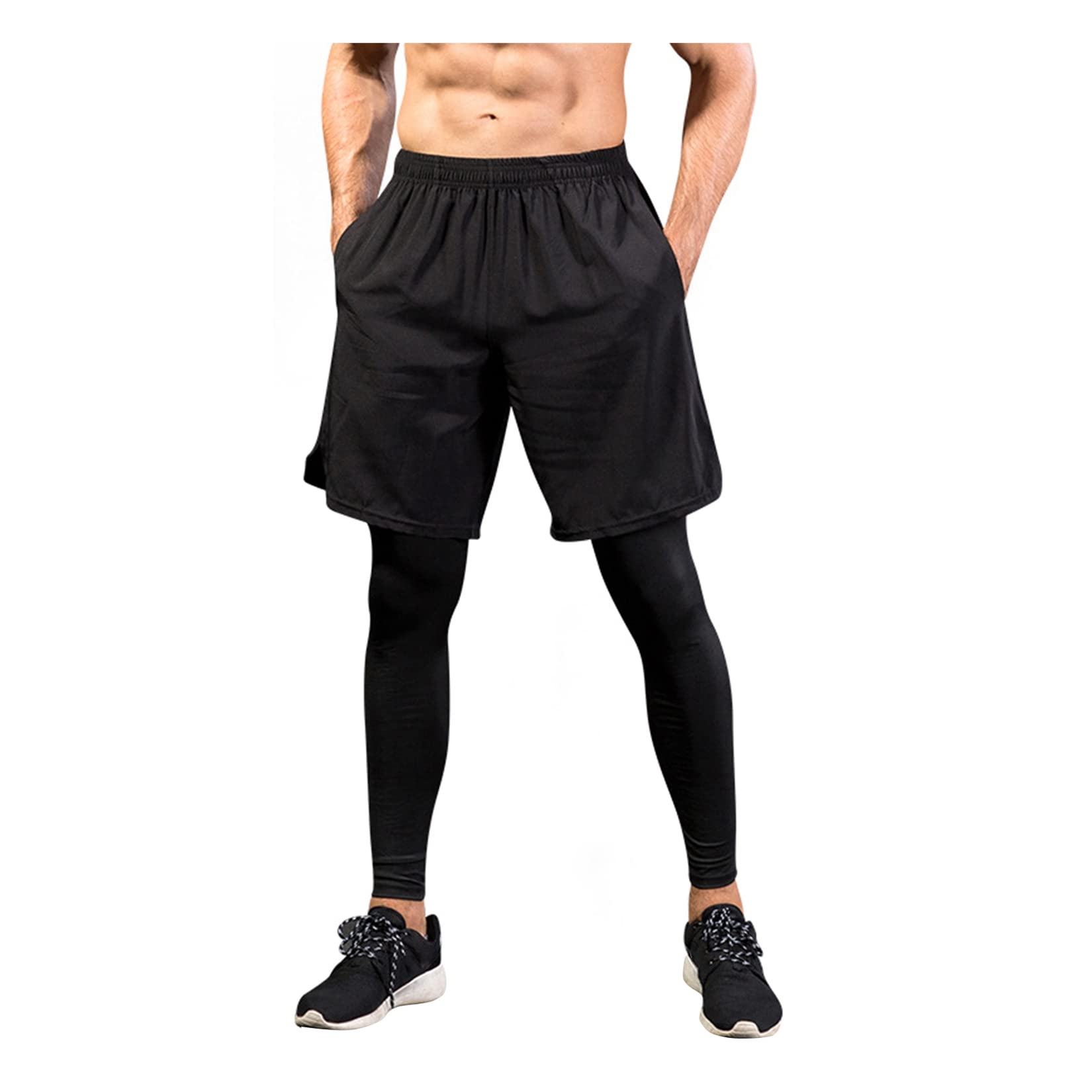 UNeedVog Men's 2-in-1 Compression Pants - Running Workout Leggings with Pockets for Gym, Yoga & Outdoor Activities