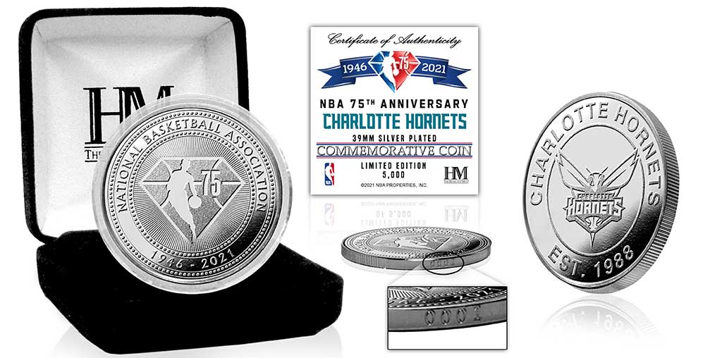 Charlotte Hornets NBA 75th Anniversary Commemorative Silver Coin - Limited Edition Collectible for Basketball Fans, Sports Memorabilia Enthusiasts - Perfect for Display Cases, Man Caves, and Gift Giving