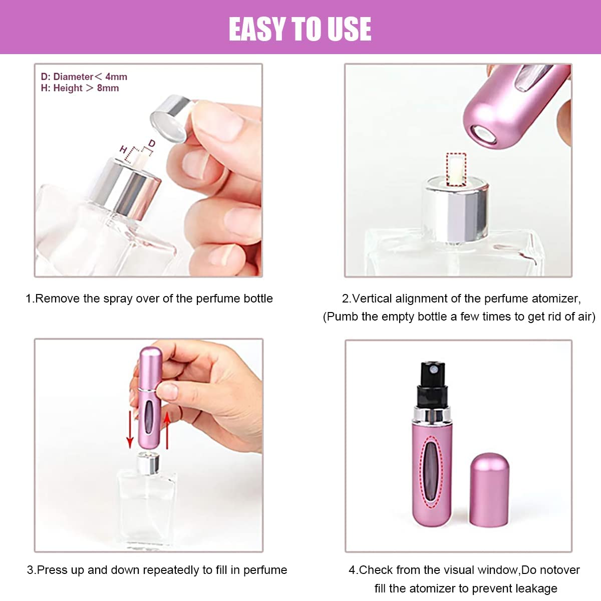 Cellebii® Refillable Travel Perfume Bottle - 5ml Mini Portable Perfume Atomizer Spray for Women & Men | Leak Proof Scent Pump Case for Purse, Gym Bag, Office & Vacation Travel Accessories