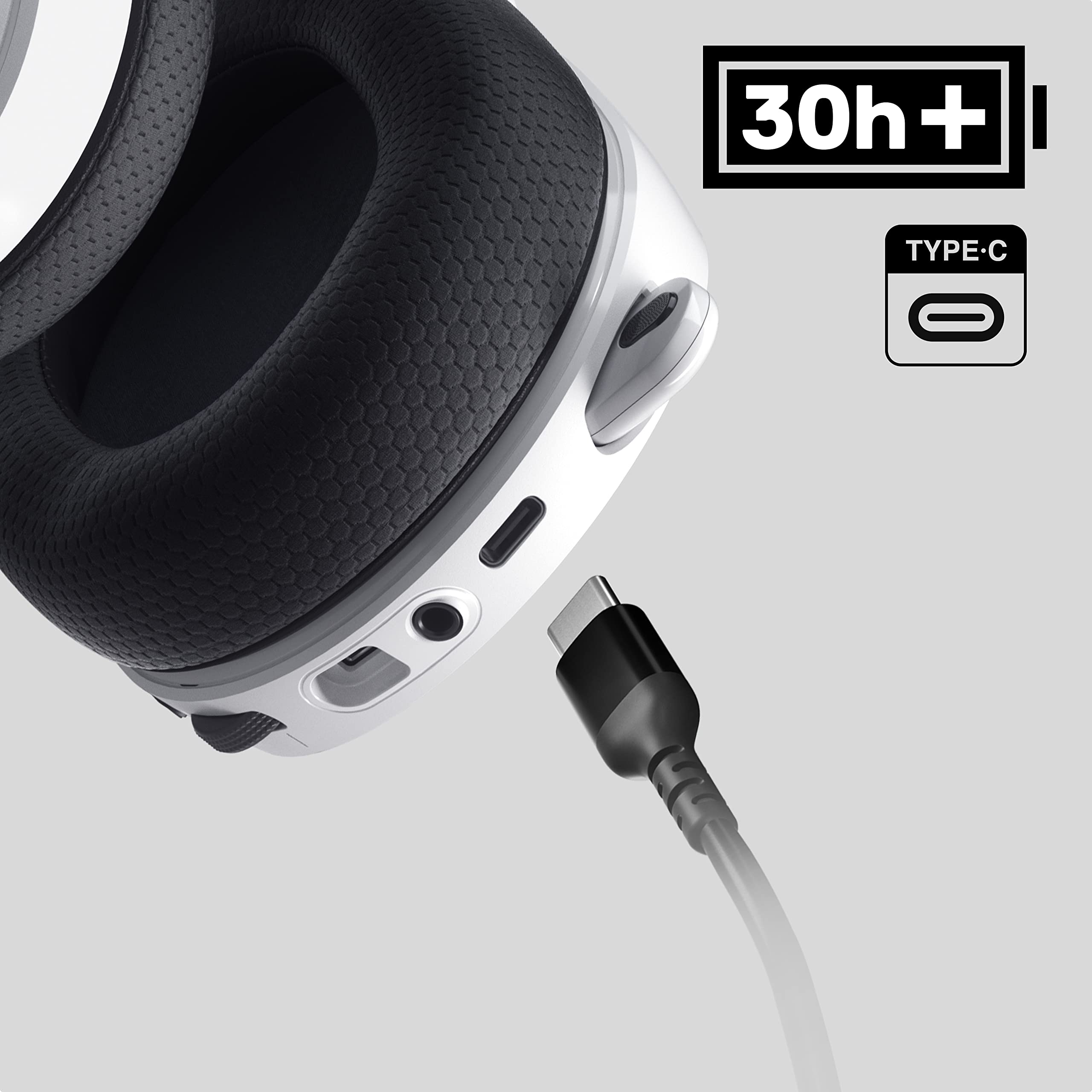 SteelSeries Arctis 7+ Wireless Gaming Headset - Lossless 2.4GHz Audio, 30-Hour Battery, USB-C Charging, 7.1 Surround Sound - Compatible with PC, PS5, PS4, Mac, Android & Nintendo Switch (White) - Perfect for Competitive Gaming, Streaming & Long Gaming Sessions