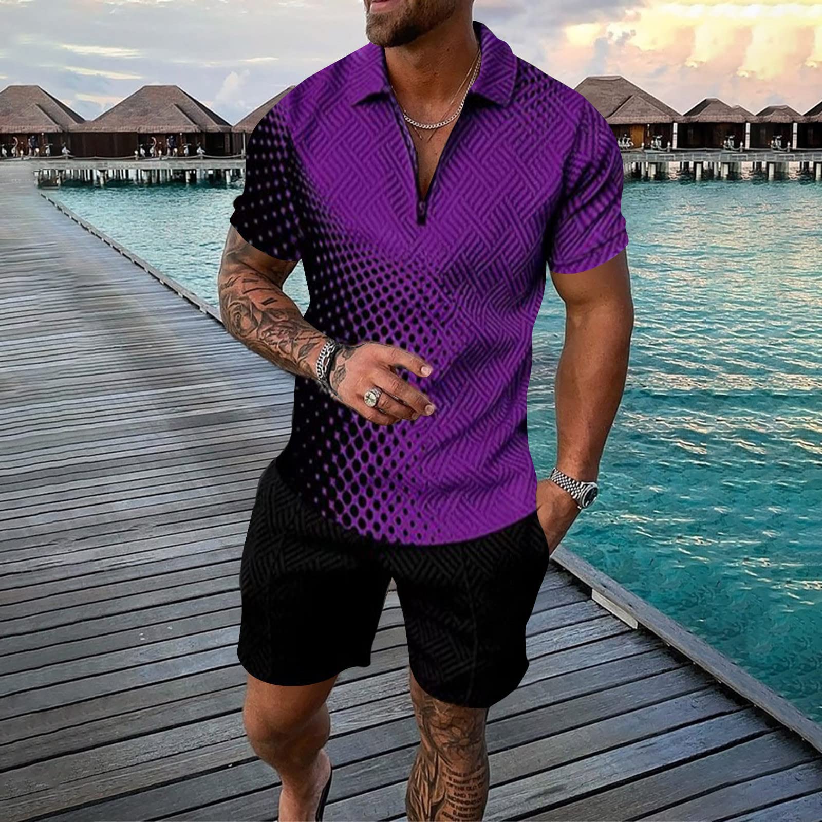 STRY Men's 3D Printed Activewear Set - Short Sleeve Shirt & Shorts for Beach, Sports & Tropical Vacation | Quick-Dry Athletic Outfit for Running, Gym & Hawaiian Style
