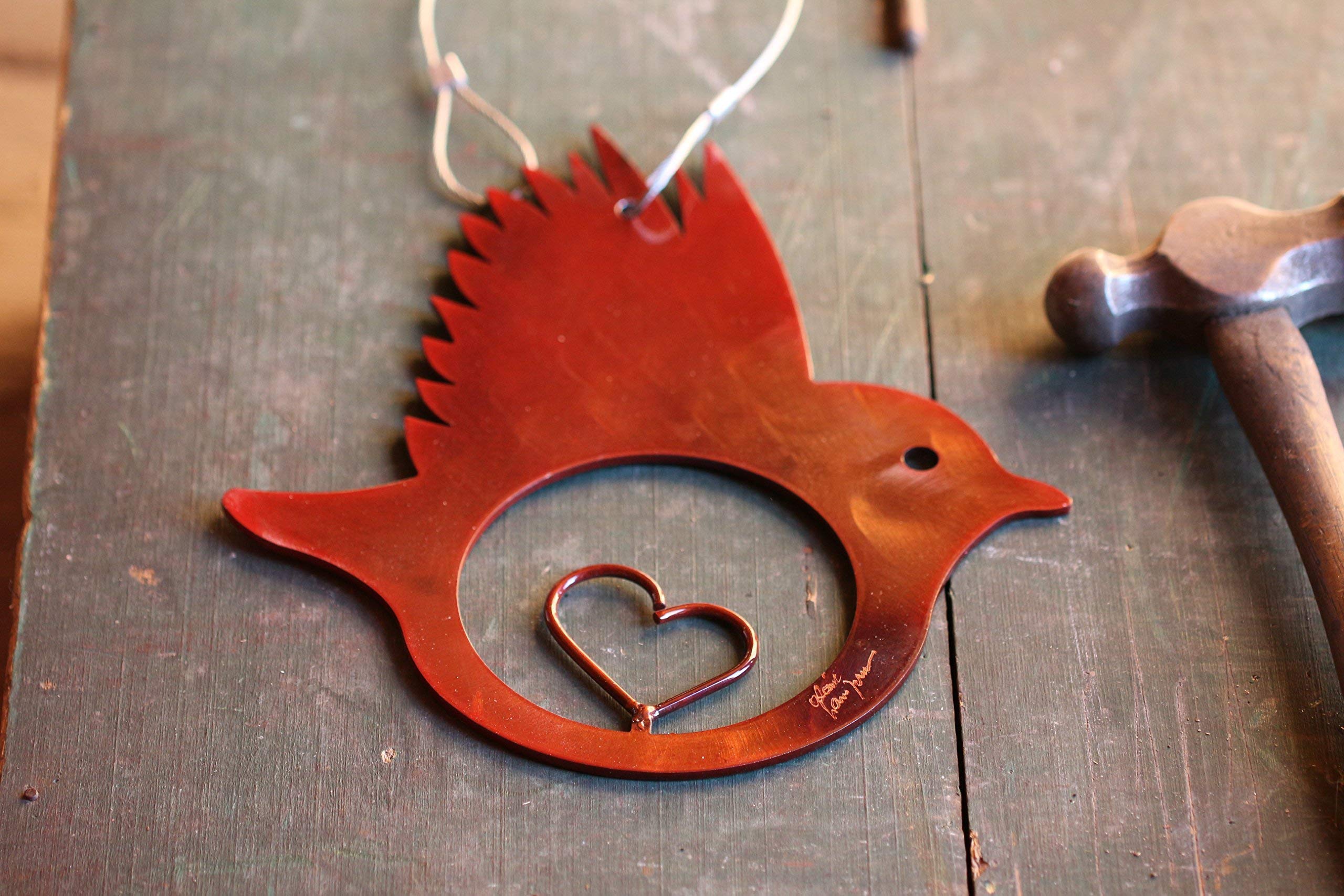 Hand-Forged Wrought Iron Bird Wall Decor with Heart Cutout - Romantic Anniversary Gift for Couples - Perfect for Home, Garden, or Wedding Decorations