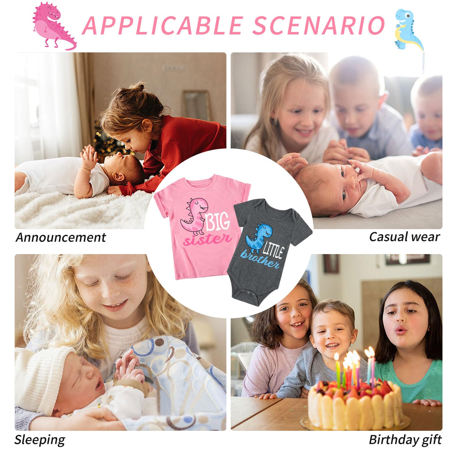 Funnycokid Big Sister Little Brother Matching Outfits - Toddler Girl Shirt & Newborn Boys Clothes Set - Sibling Photo Shoot, Family Matching Outfits, Twin Coordination