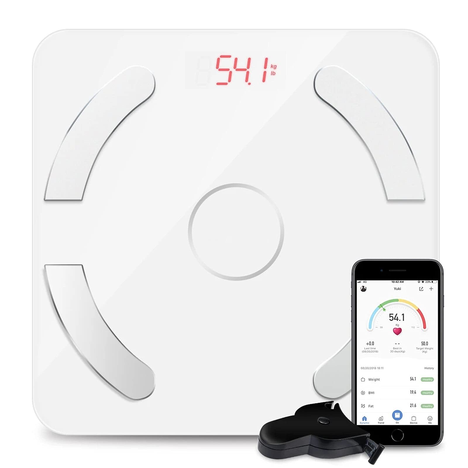 Viinice Smart Body Fat Scale with WiFi & Bluetooth - Digital Weight Scale with LED Display, Easy to Use for Home Fitness Tracking - Accurate Body Composition Analyzer (White, 30x30cm) - Perfect for Weight Loss, Muscle Gain & Health Monitoring