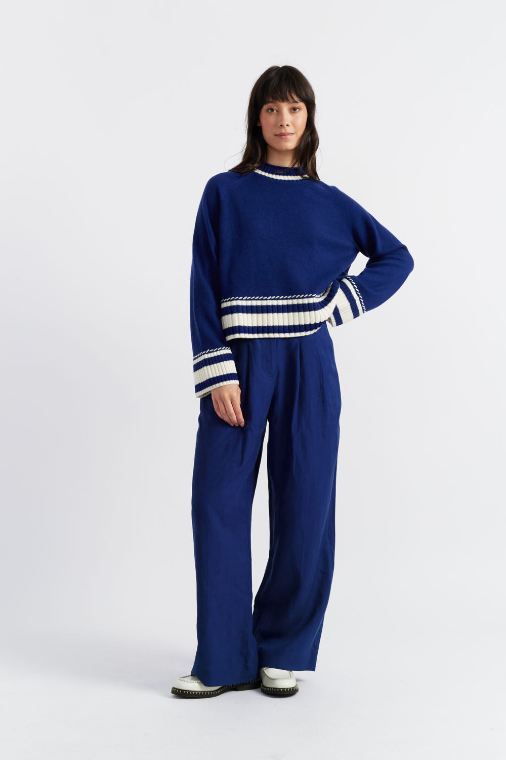 Premium Blue Wool Cashmere Guernsey Sweater for Men & Women - Soft Warm Winter Pullover for Casual & Office Wear