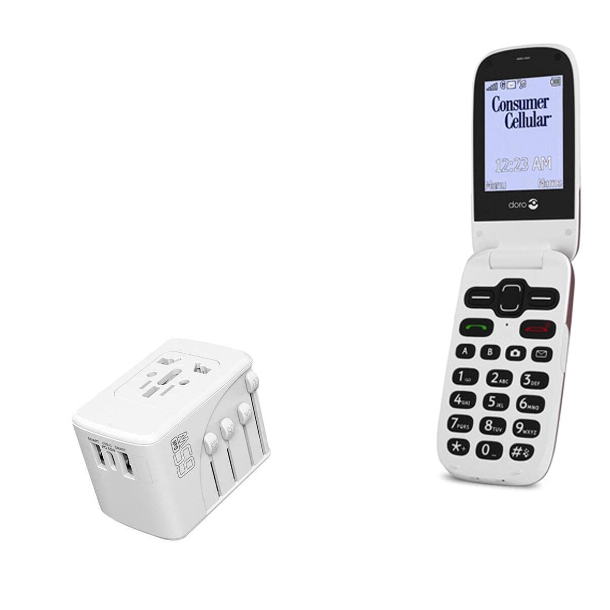 65W PD Wall Charger for Doro PhoneEasy 626 - 3 Port USB International Travel Adapter & Power Converter (Winter White) | Fast Charging for Home, Office & Worldwide Travel