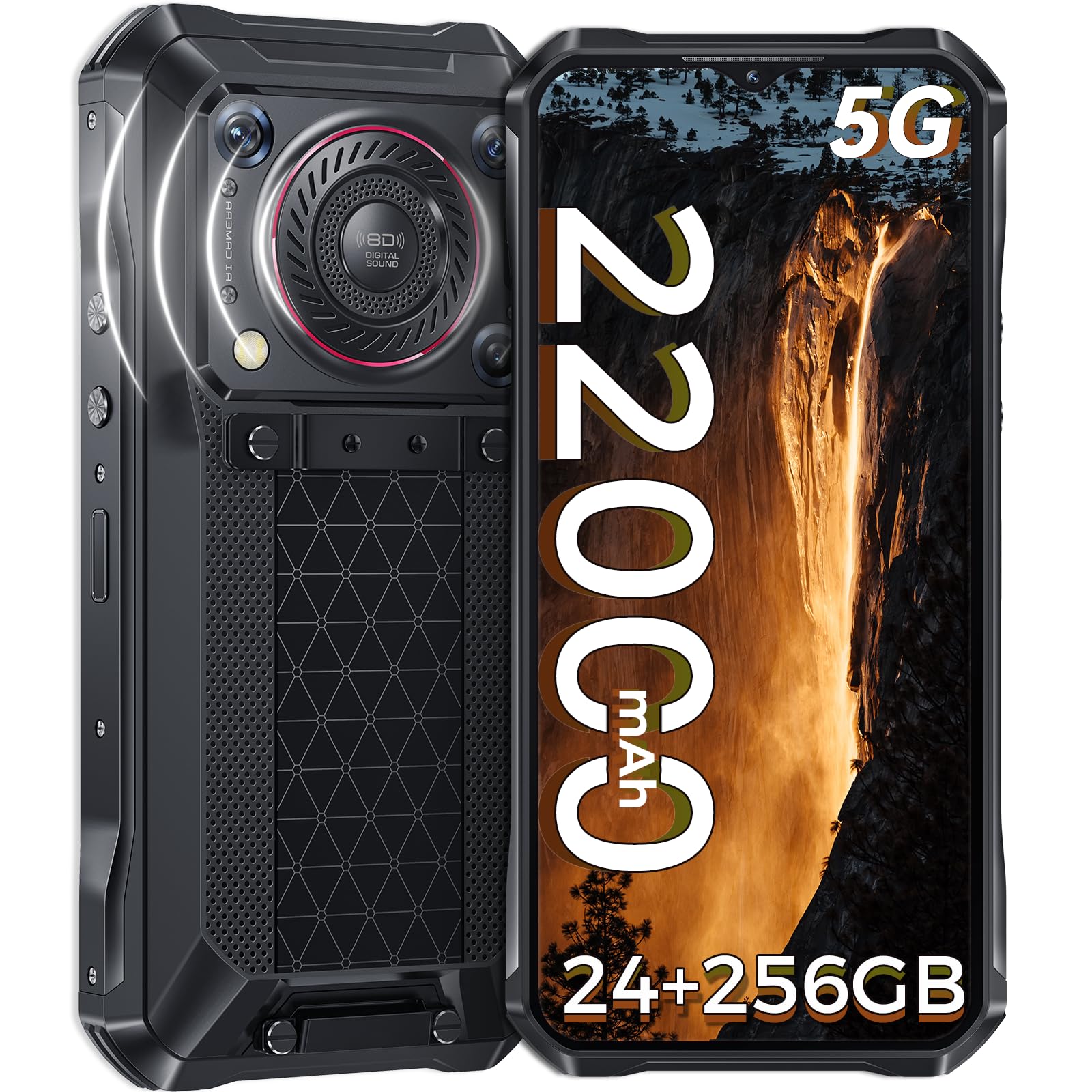 OUKITEL WP33 PRO (2024) 5G Rugged Smartphone - 22000mAh Battery, 33W Fast Charging, Unlocked 24GB RAM + 256GB Storage, IP68 Waterproof, 136dB Loud Speaker, 64MP+32MP Night Vision Camera, OTG - Perfect for Outdoor Adventures, Construction Sites & Emergency Situations