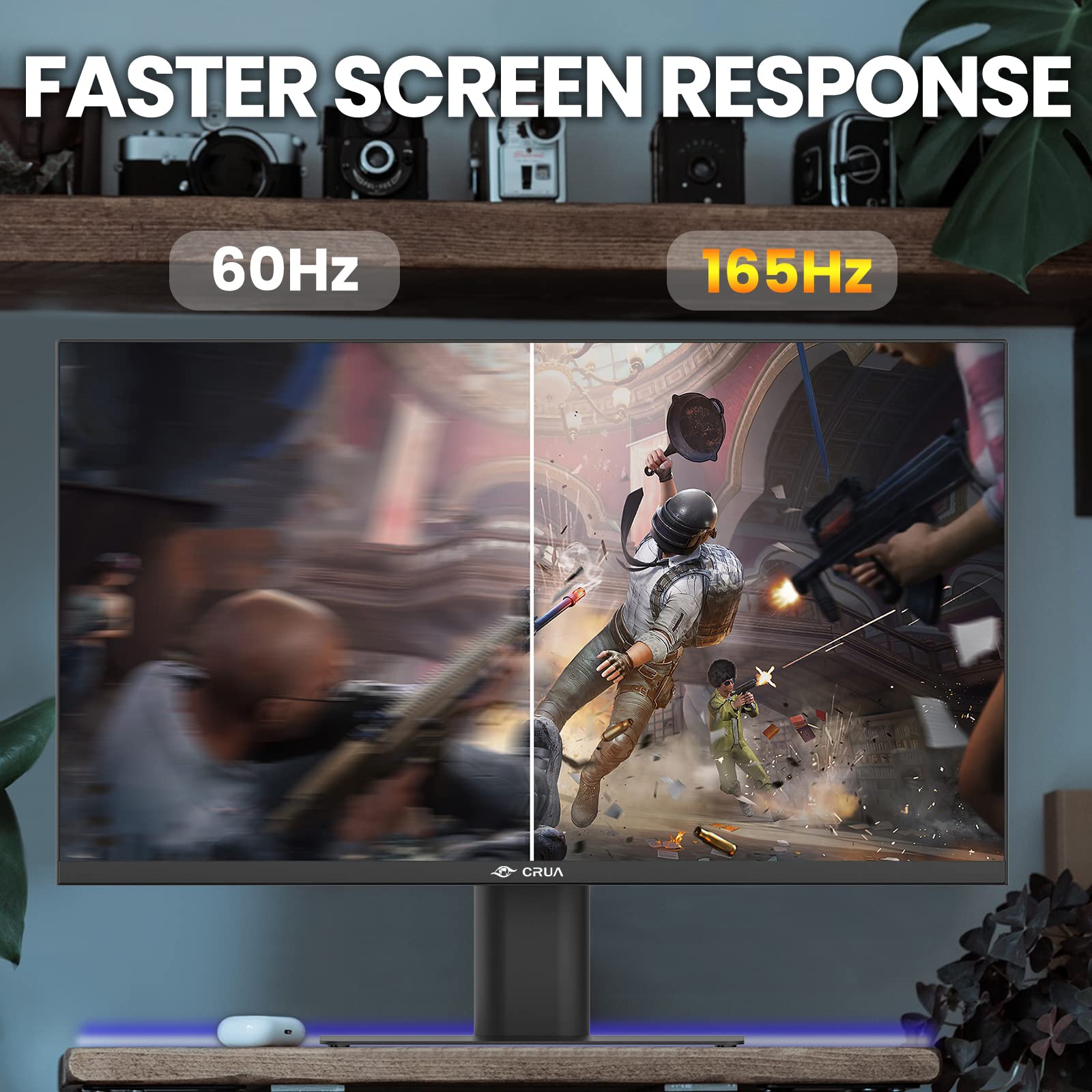 CRUA 27 Inch Gaming Monitor 144Hz/165Hz, Full HD 1080P Frameless PC Monitor, 1ms GTG Response, AMD FreeSync, 100% sRGB, Eye Care Technology, HDMI & DP Ports - Perfect for Esports, FPS Gaming & Home Office Setup