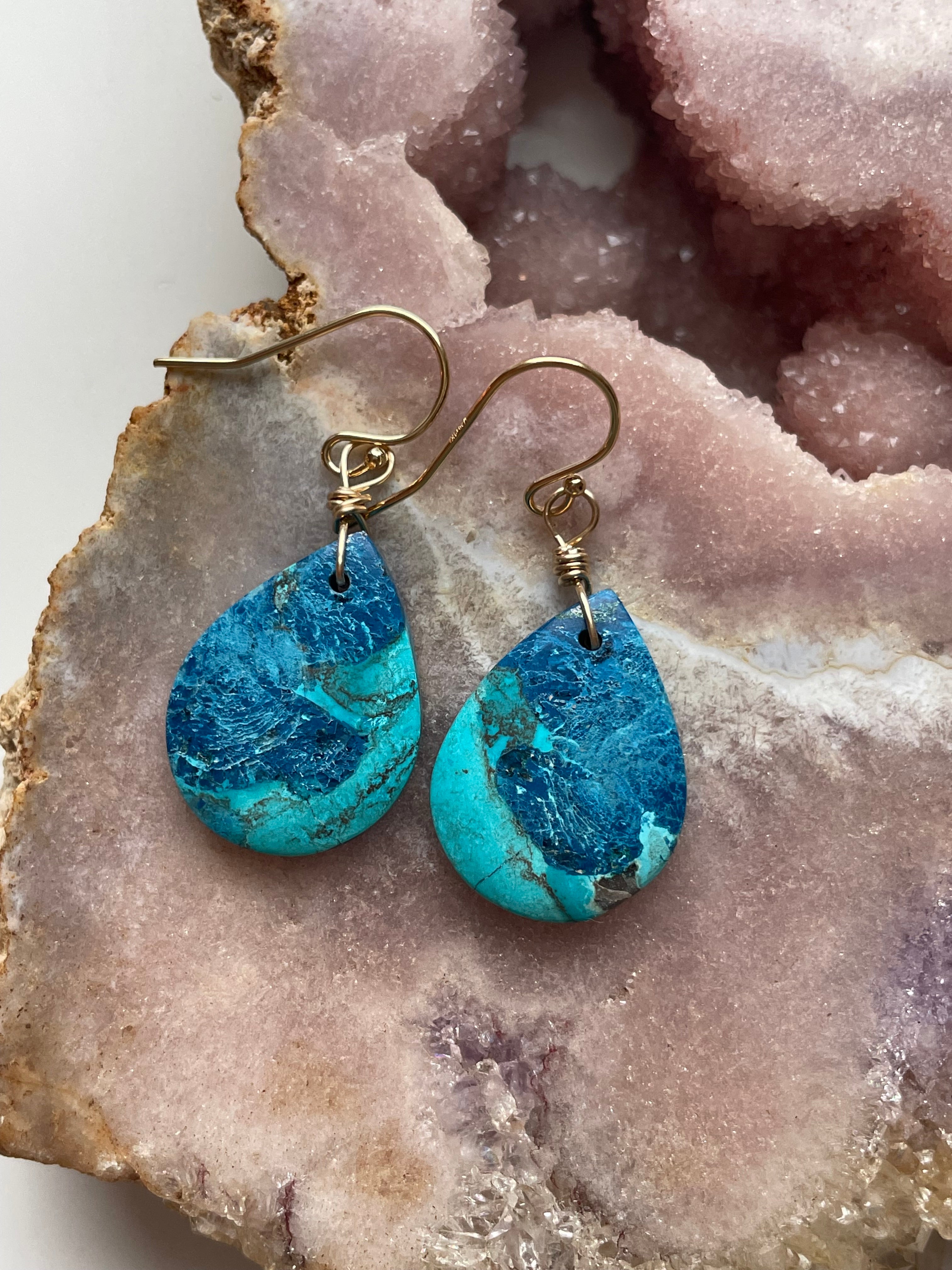 Shattuckite Gold Filled Earrings for Women - Handmade Boho Crystal Jewelry - Perfect for Gifts, Parties & Everyday Wear