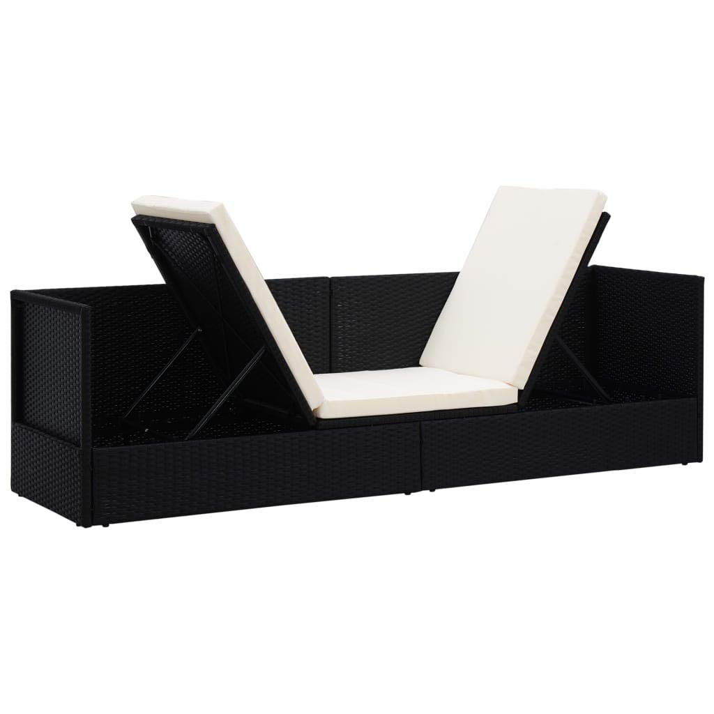 FAMIROSA Black Poly Rattan Outdoor Lounge Bed with Cushion - Patio & Garden Relaxation
