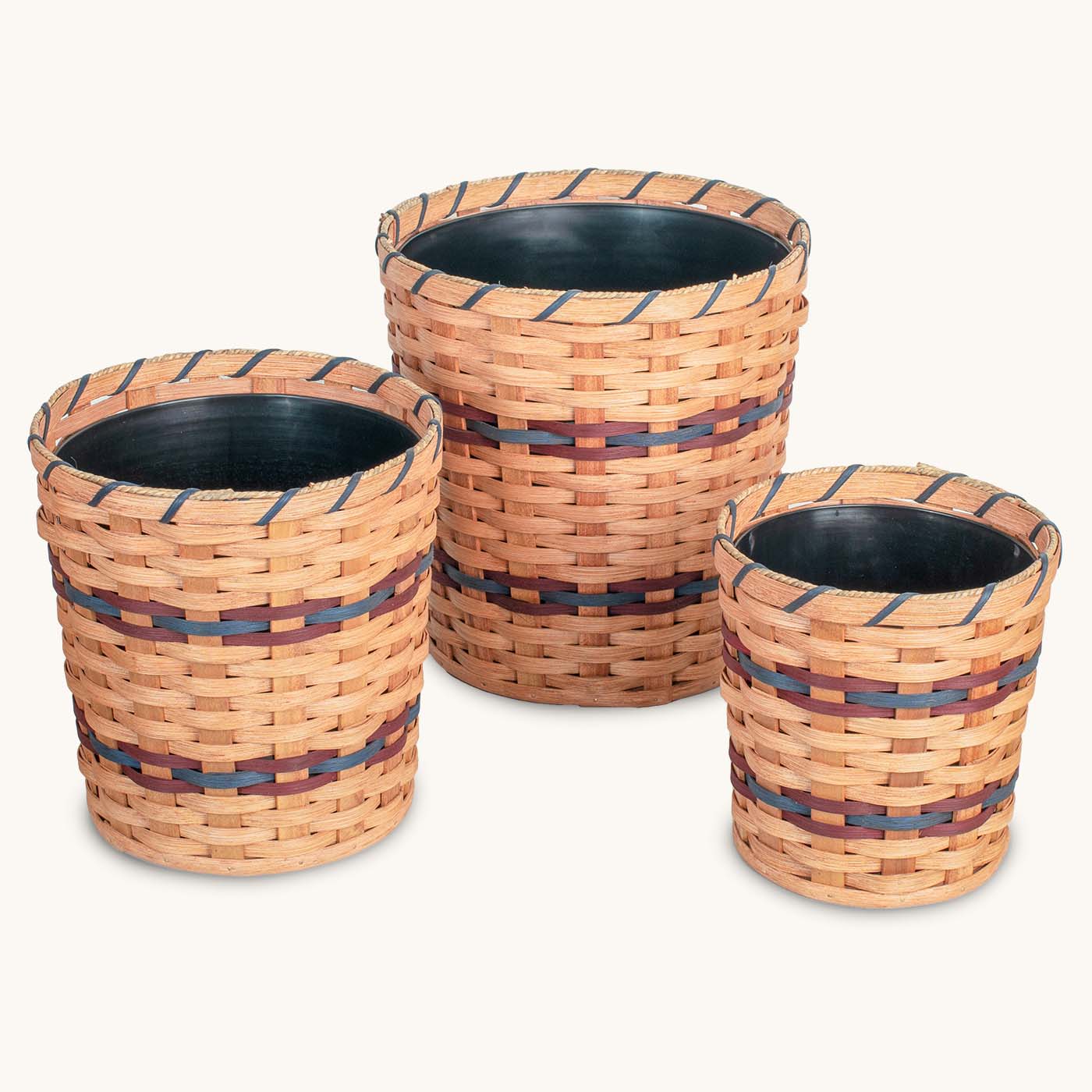 3 Piece Round Woven Wicker Plant Basket Set - Indoor/Outdoor Decorative Hanging Planter for Home, Garden, Patio & Balcony Decor