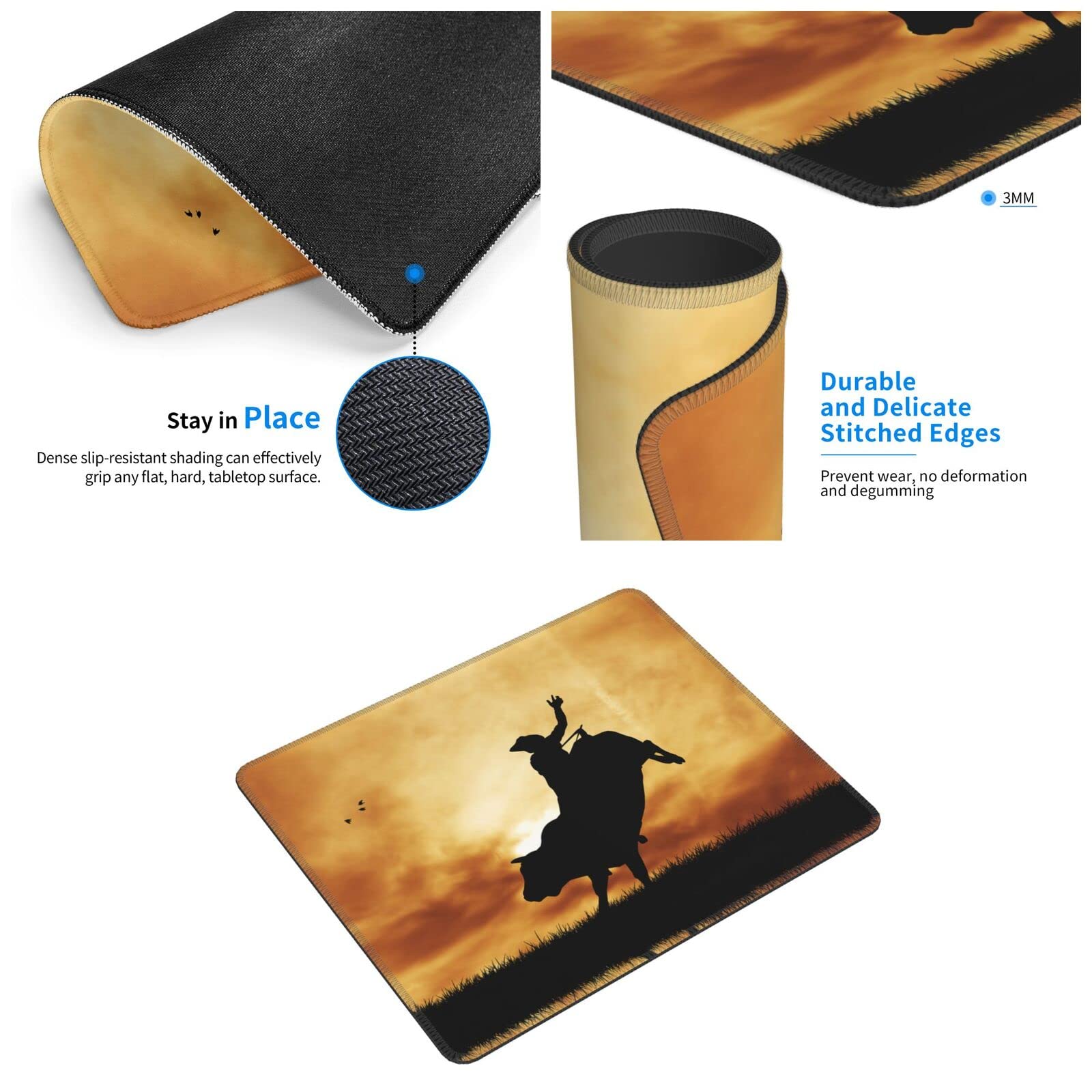 Cool Bull Riding Print Mouse Pad - Non-Slip Rubber Base Computer Mousepad for Laptop & Desk - Personalized Gaming & Office Accessory (Multiple Sizes) - Perfect for Work, Gaming & Home Office Setup