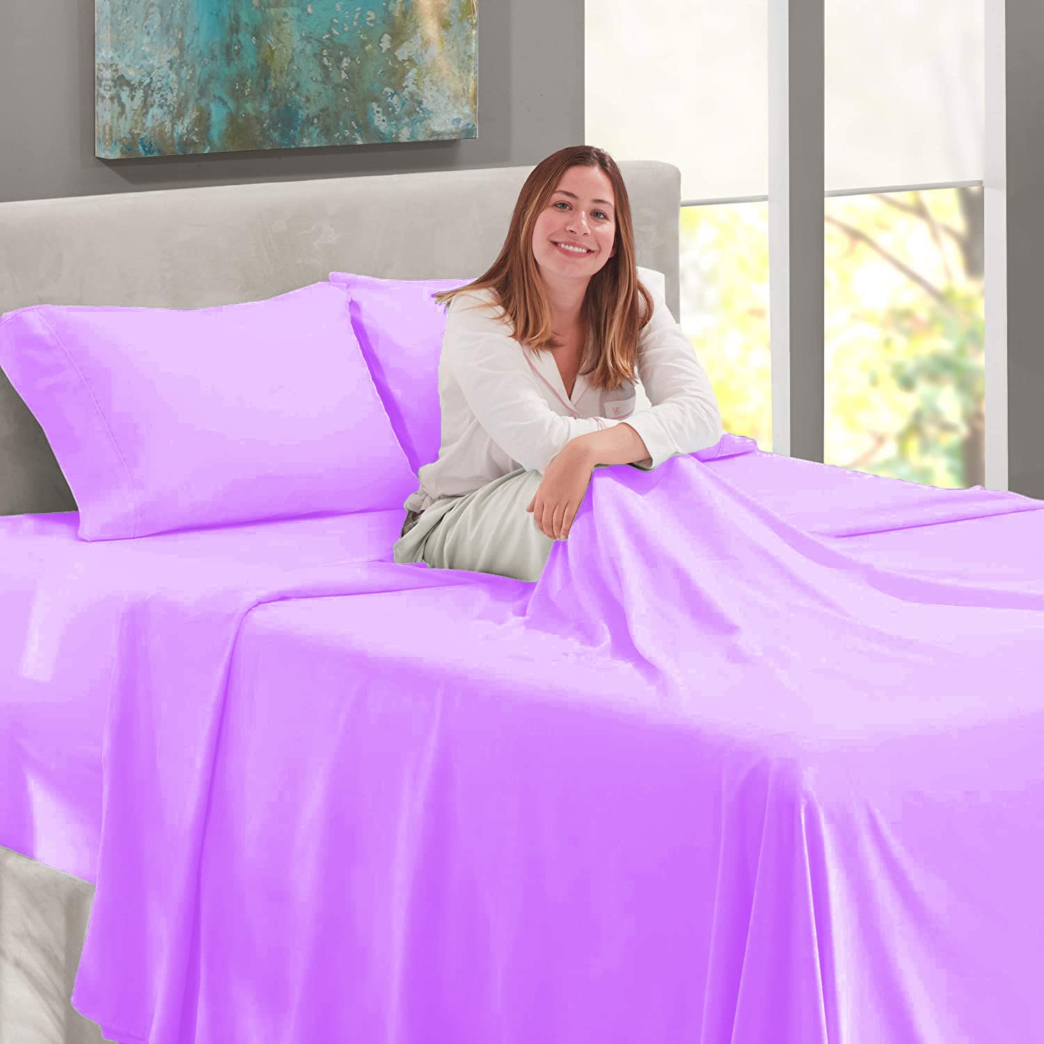 Luxury 100% Cotton Twin Size Sheet Set - 4 Piece 800 Thread Count Hotel Quality Bed Sheets with 15