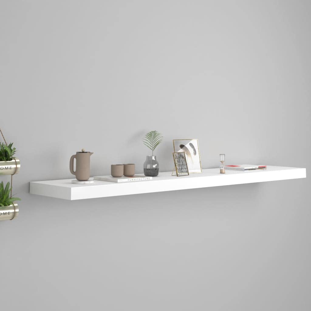 Modern Floating Wall Shelf Set - White MDF Wall Mounted Display & Storage Shelves (47.2
