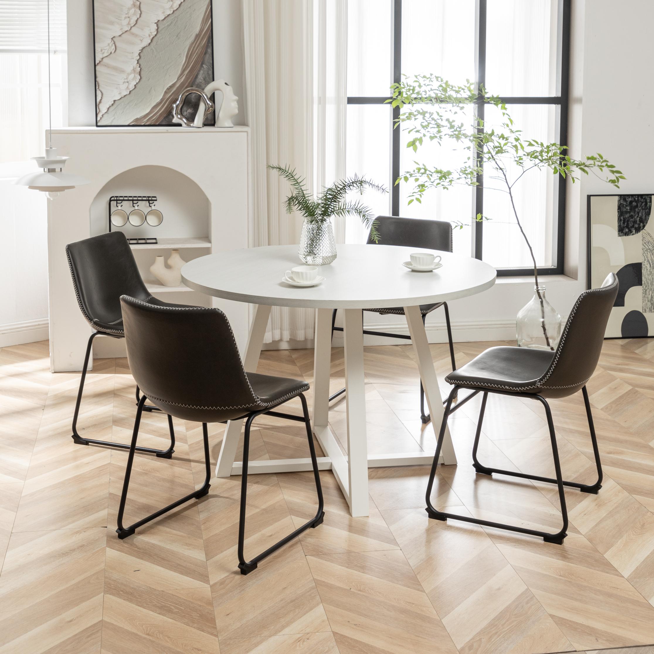 Roundhill Furniture Varna 5-Piece Round Dining Set with Trestle Table & 4 Stylish Chairs - Perfect for Small Spaces, Breakfast Nooks & Cozy Family Meals