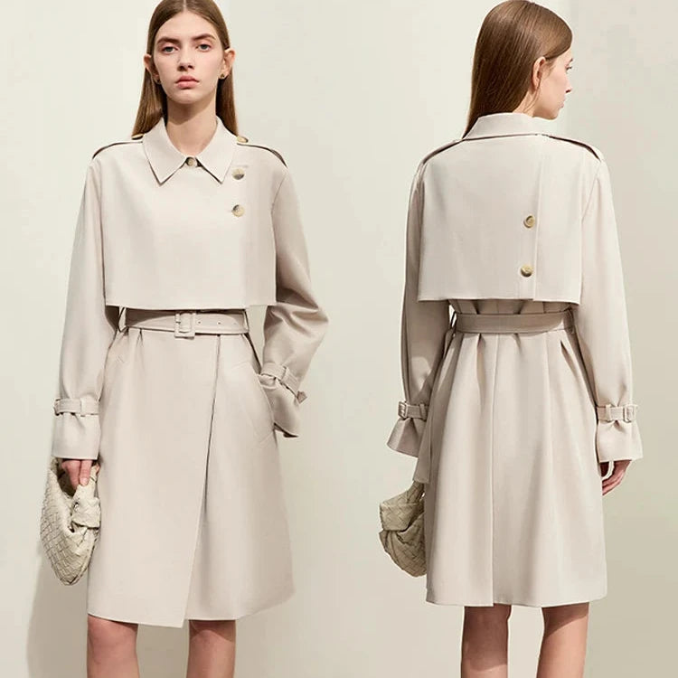 Stylish Women's Trench Coat - Classic Long Loose Fit Jacket with Belt & Lapel Collar | Fashionable Streetwear Outerwear for Ladies | Perfect for Office, Dating & Fall Fashion