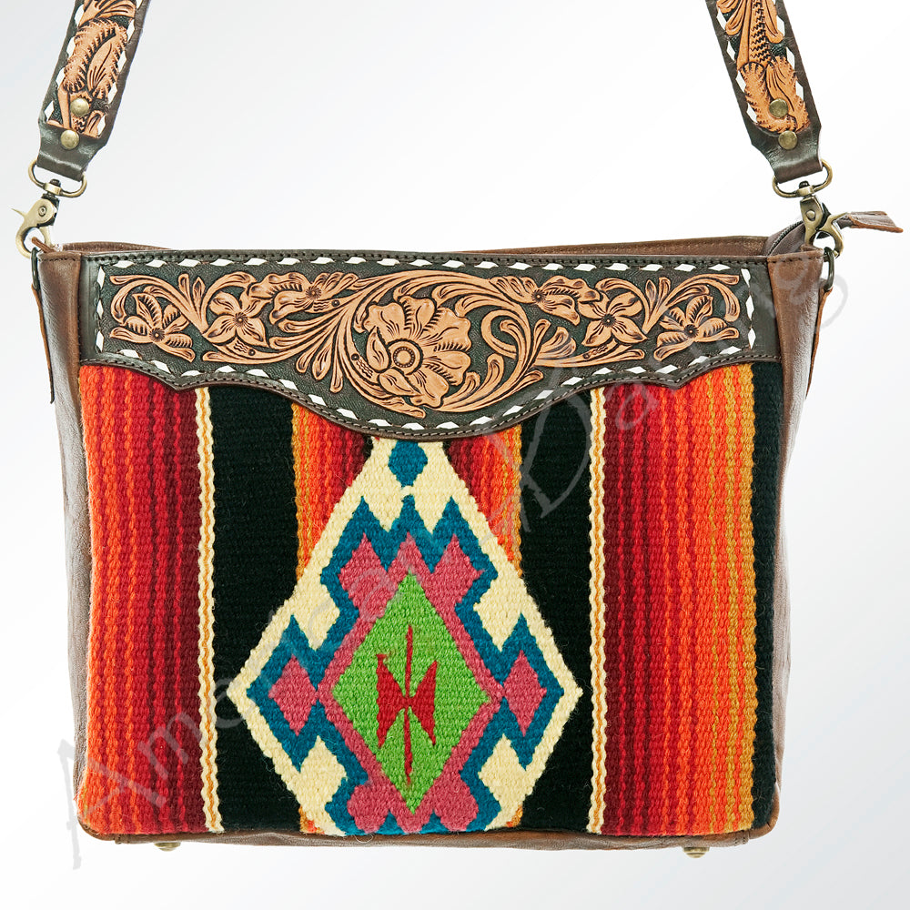 American Darling ADBGA180 Genuine Leather Western Tote Bag - Hand Tooled Saddle Blanket Design Women's Handbag Purse for Cowgirl Style & Everyday Use