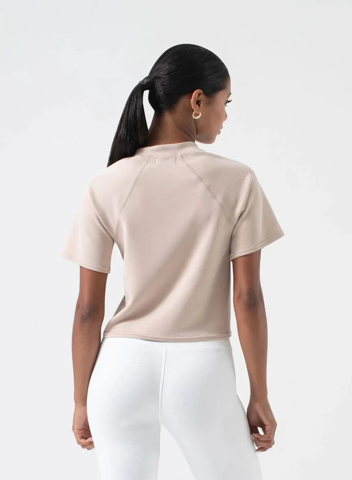 NUX Active Women's Relaxed Fit T-Shirt - Soft Sleek Fabric, Breathable & Comfortable, Sand Tan - Perfect for Yoga, Gym & Casual Wear