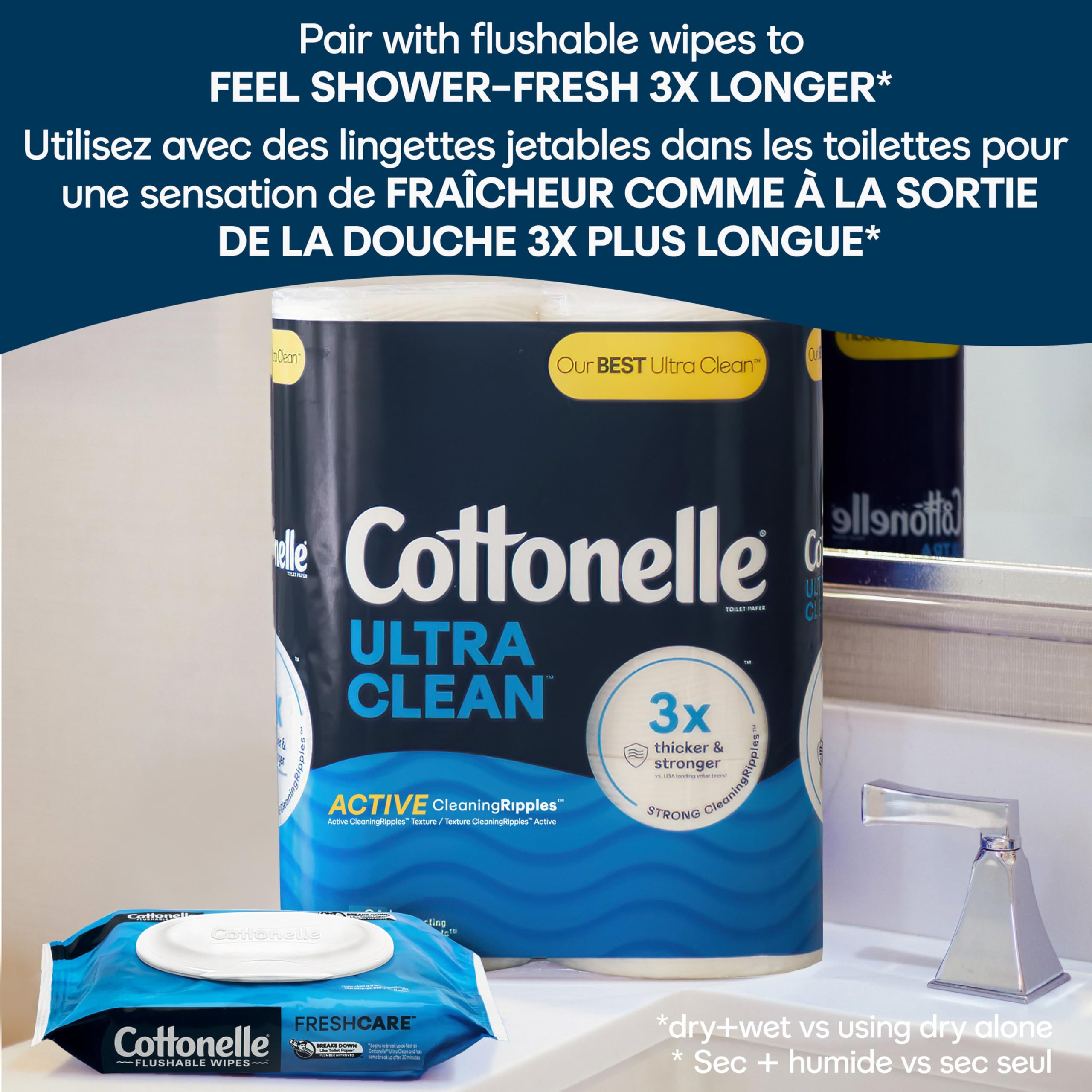 Cottonelle Ultra Clean & Strong Toilet Paper - 12 Mega Rolls (Equivalent to 48 Regular Rolls) | 284 Sheets Per Roll | Soft, Durable & Septic-Safe Bathroom Tissue for Home & Office Use