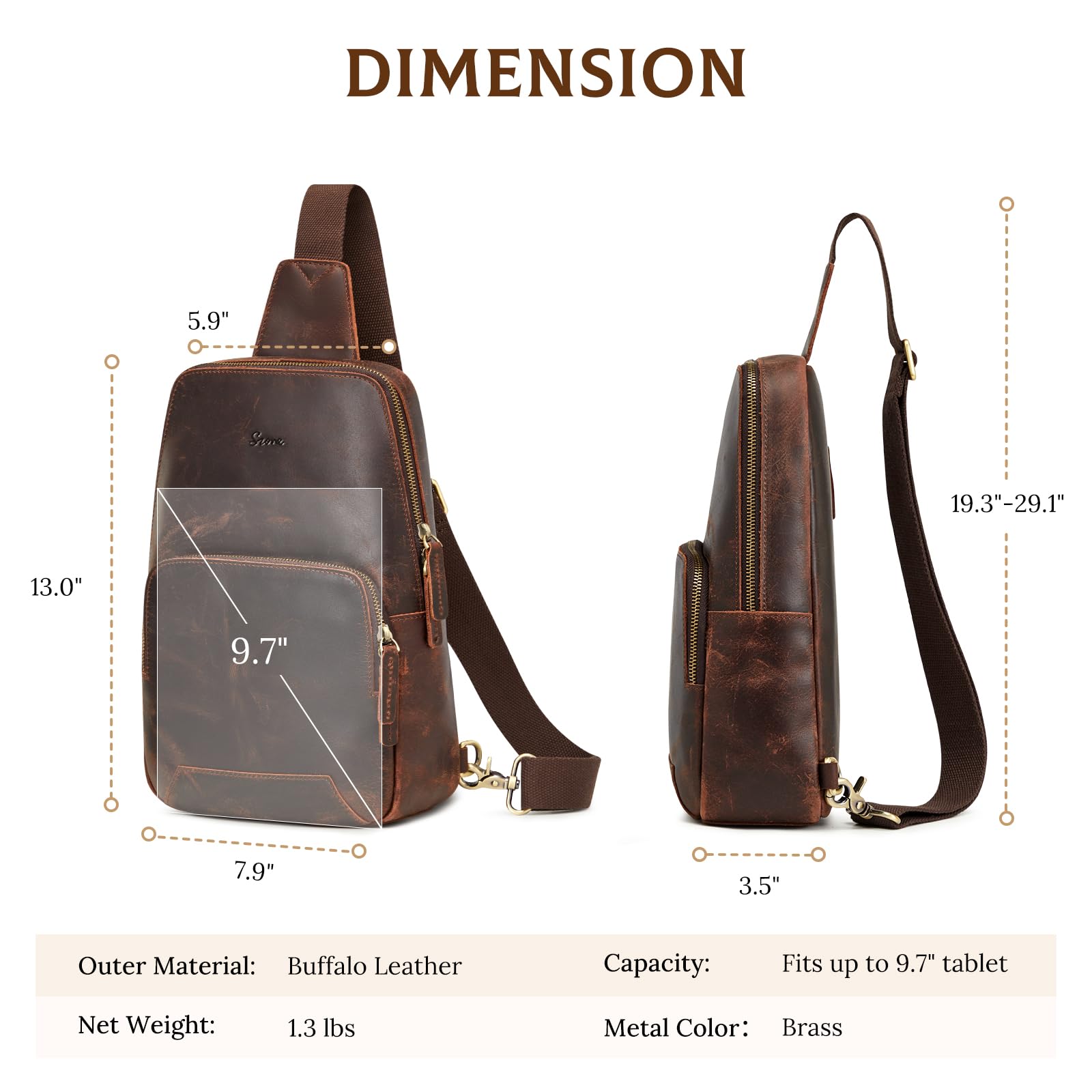 S-ZONE RFID Blocking Genuine Leather Crossbody Sling Bag for Men & Women - Anti-Theft Shoulder Bag Backpack for Hiking, Travel & Daily Use | Perfect for Commuting, Shopping & Outdoor Adventures