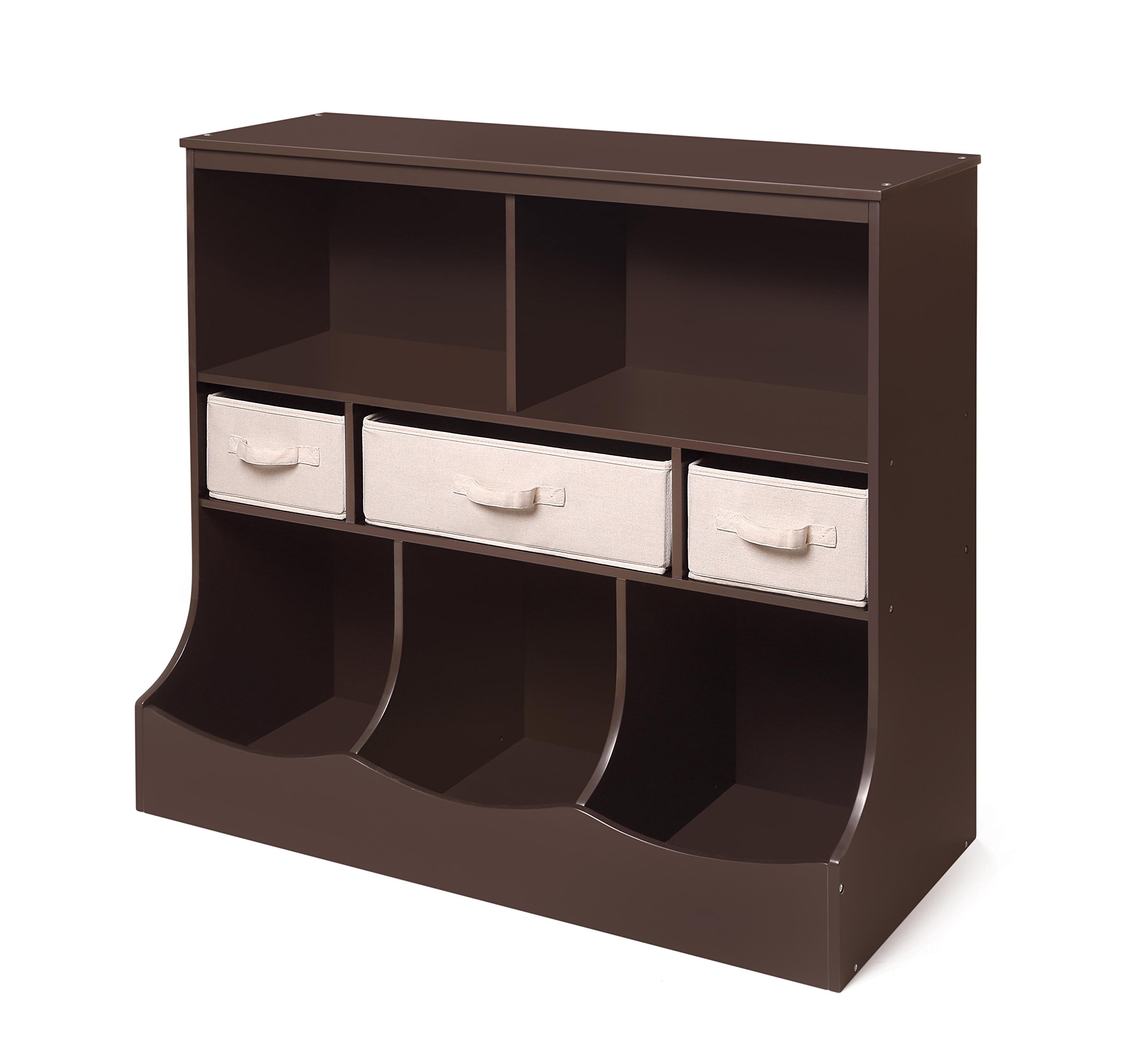 Badger Basket Kids Toy Storage and Bookshelf Organizer with 3 Bins - Espresso Finish for Nursery, Playroom & Bedroom Organization