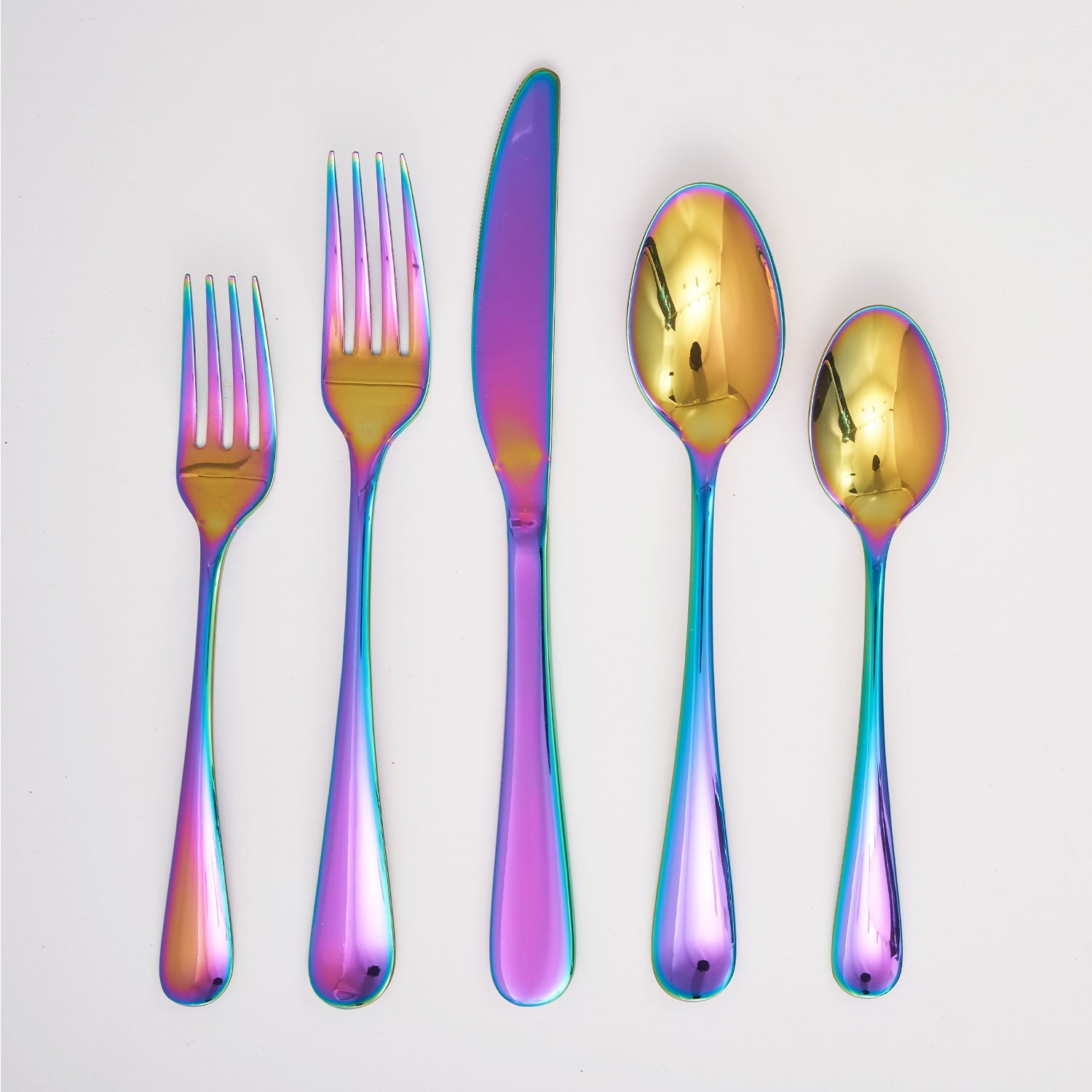 Rhiannon Rainbow Mirror 20-Piece Flatware Set - Stainless Steel Silverware with Mirror Finish - Perfect for Dining, Parties, and Gift Giving