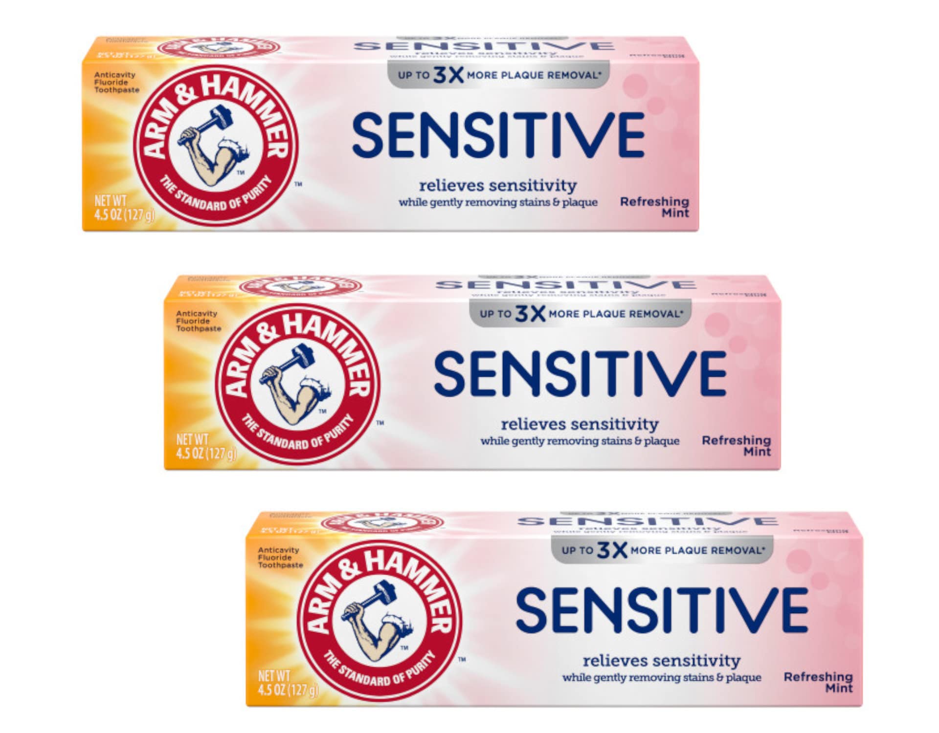 Arm & Hammer Sensitive Teeth & Gums Toothpaste - Refreshing Mint Flavor, 4.5 oz (3-Pack) | Whitening & Enamel Protection for Sensitive Teeth | Gentle Daily Care for Gum Health | Perfect for Travel & Family Use