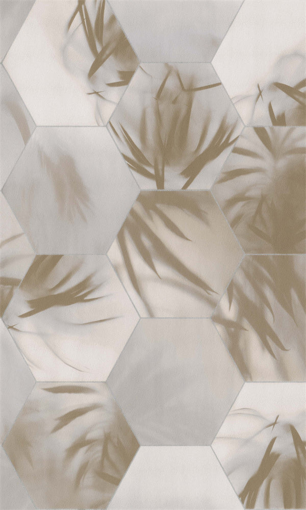 Beige & Gold Tropical Mosaic Textured Wallpaper R5711 - Peel and Stick Removable Wallpaper for Bedroom, Living Room, Bathroom Decor
