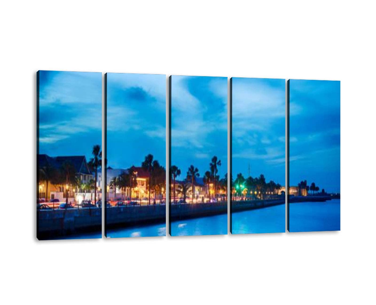 5 Panels St Augustine Florida Canvas Wall Art - Modern Framed Painting for Office, Bedroom & Home Decor - Ready to Hang 60''Wx32''H - Perfect for Coastal Theme Living Rooms & Beach House Interiors
