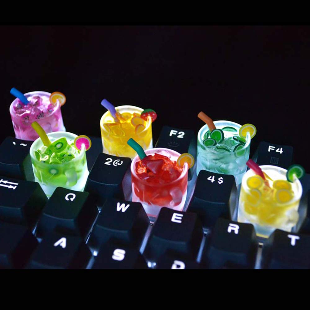 Colorful Resin Keycaps for Cherry MX - Fruit Juice Cup Design - Gaming Keyboard Accessories for Backlit Mechanical Keyboards