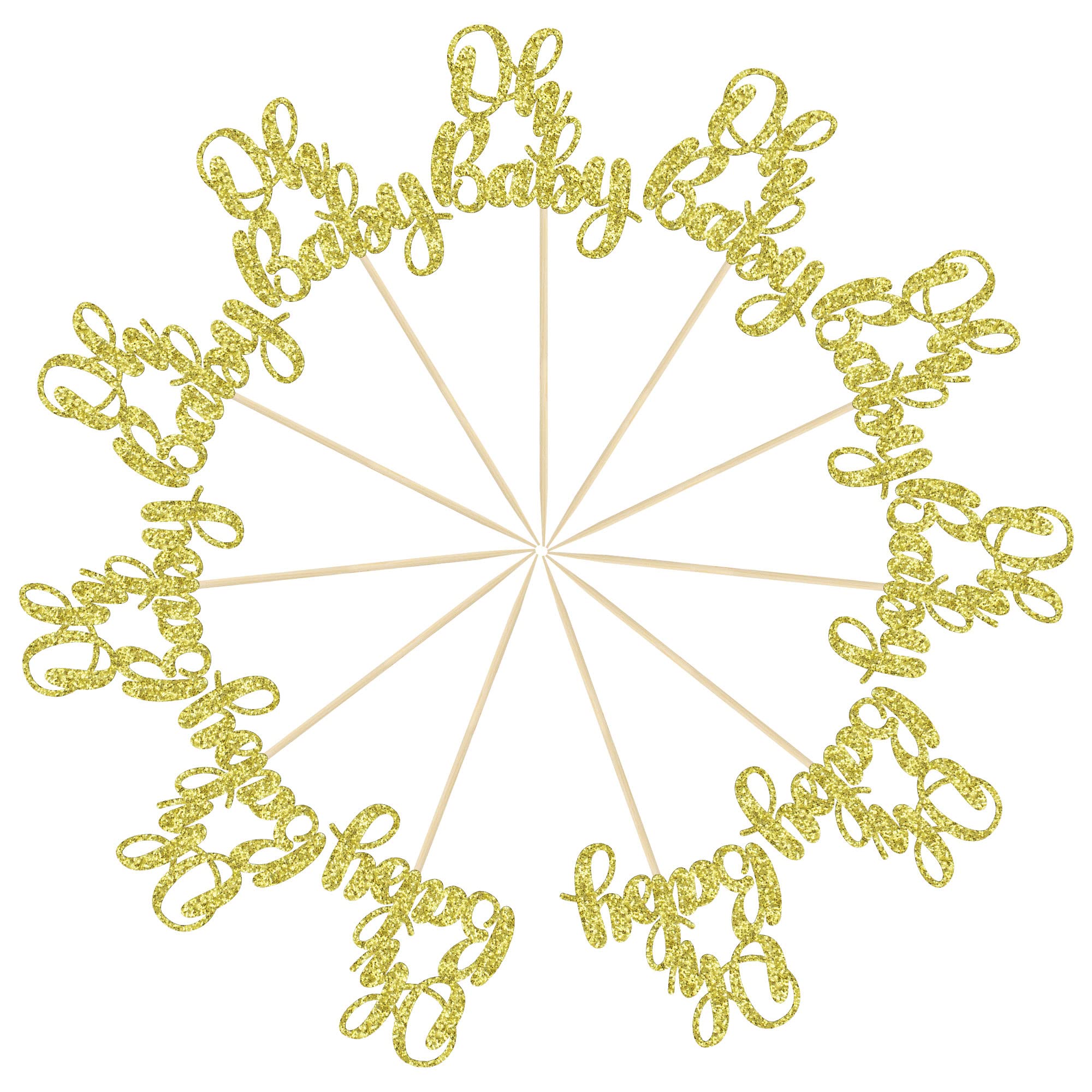 36 Pack Gold Glitter Baby Shower Cupcake Toppers - Oh Baby Cake Decorations for Baby Shower, Kids Birthday Party Supplies (Perfect for Gender Reveal, 1st Birthday & Nursery Themed Celebrations)