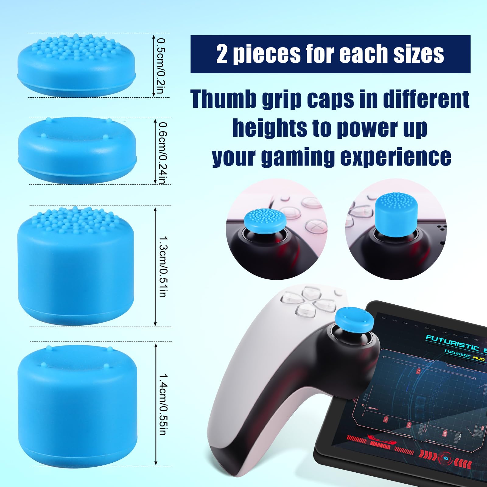 8-Piece Silicone Controller Thumb Grips Set in 4 Sizes - Non-Slip Analog Stick Caps & Joystick Covers for PlayStation Portal (Blue) - Improve Gaming Comfort & Grip for Long Sessions