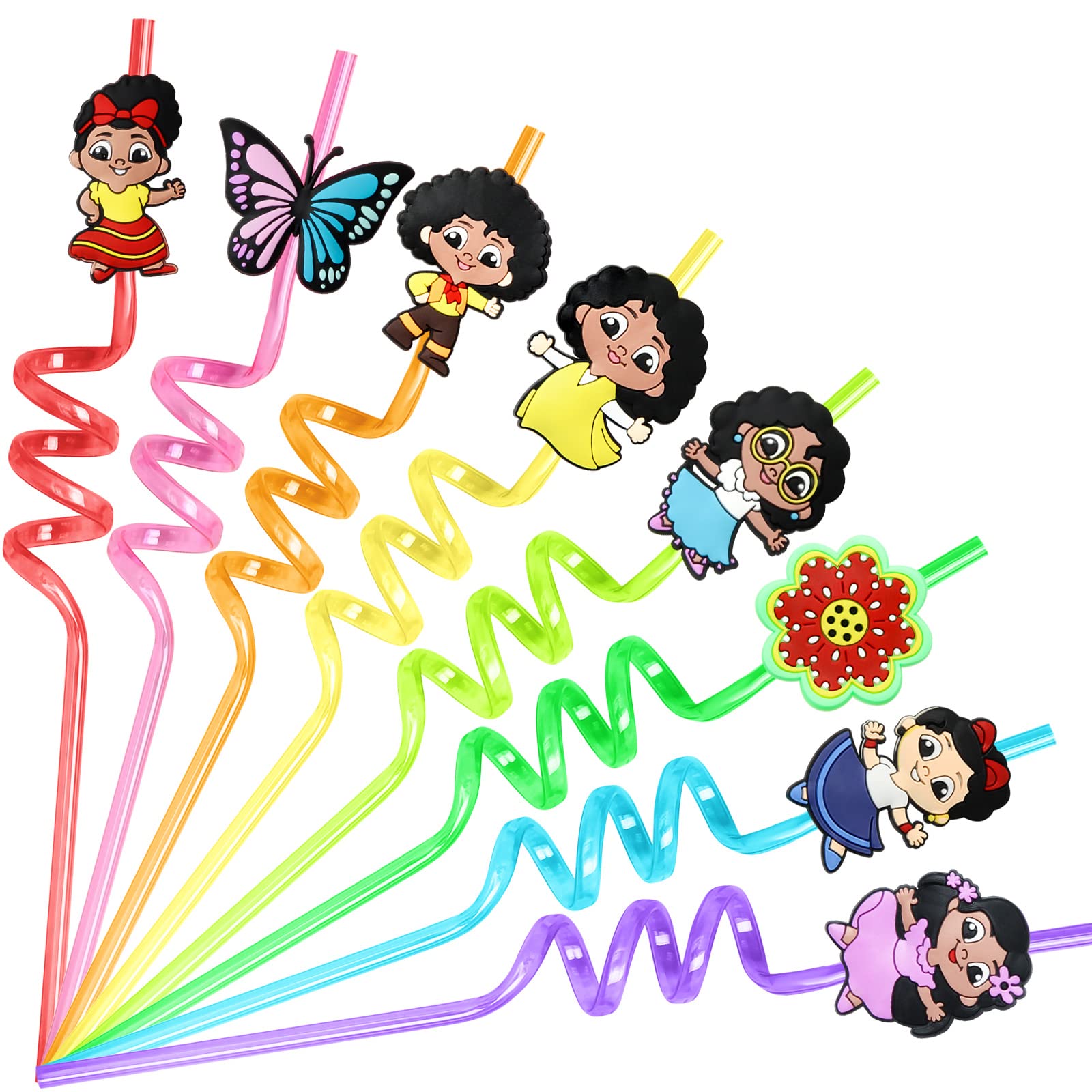 24 Pack Reusable Magic Movie Drinking Straws - 8 Fun Designs with 2 Cleaning Brushes | Perfect for Encanto Birthday Party Favors, Disney Themed Events & Eco-Friendly Home Use