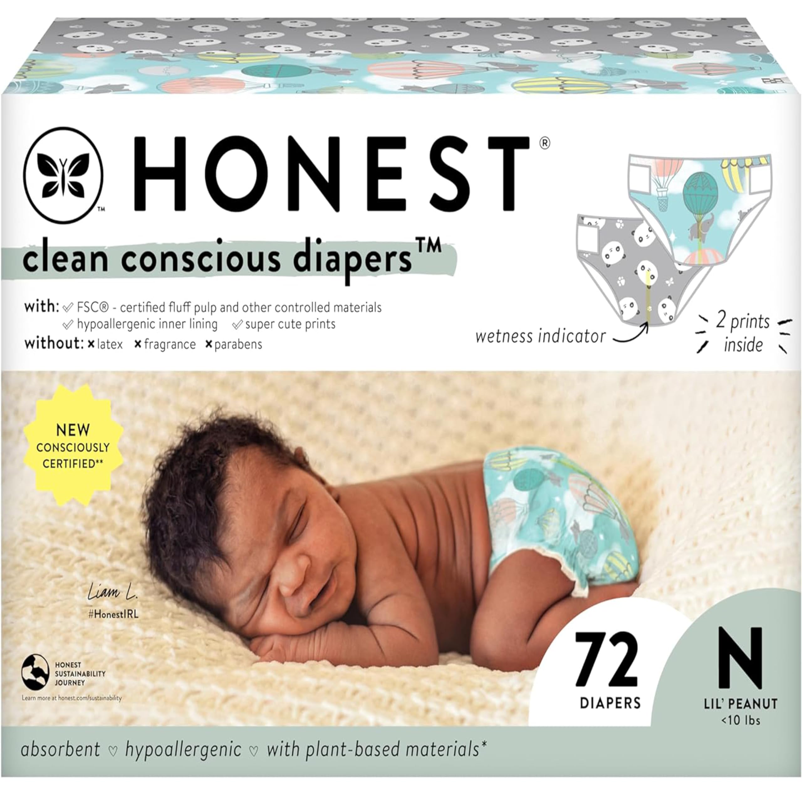 The Honest Company Clean Conscious Diapers - Plant-Based, Eco-Friendly, Hypoallergenic Newborn Diapers (72 Count) | Sustainable Bamboo & Organic Cotton | Gentle for Sensitive Skin | Perfect for Daily Use & Overnight Protection