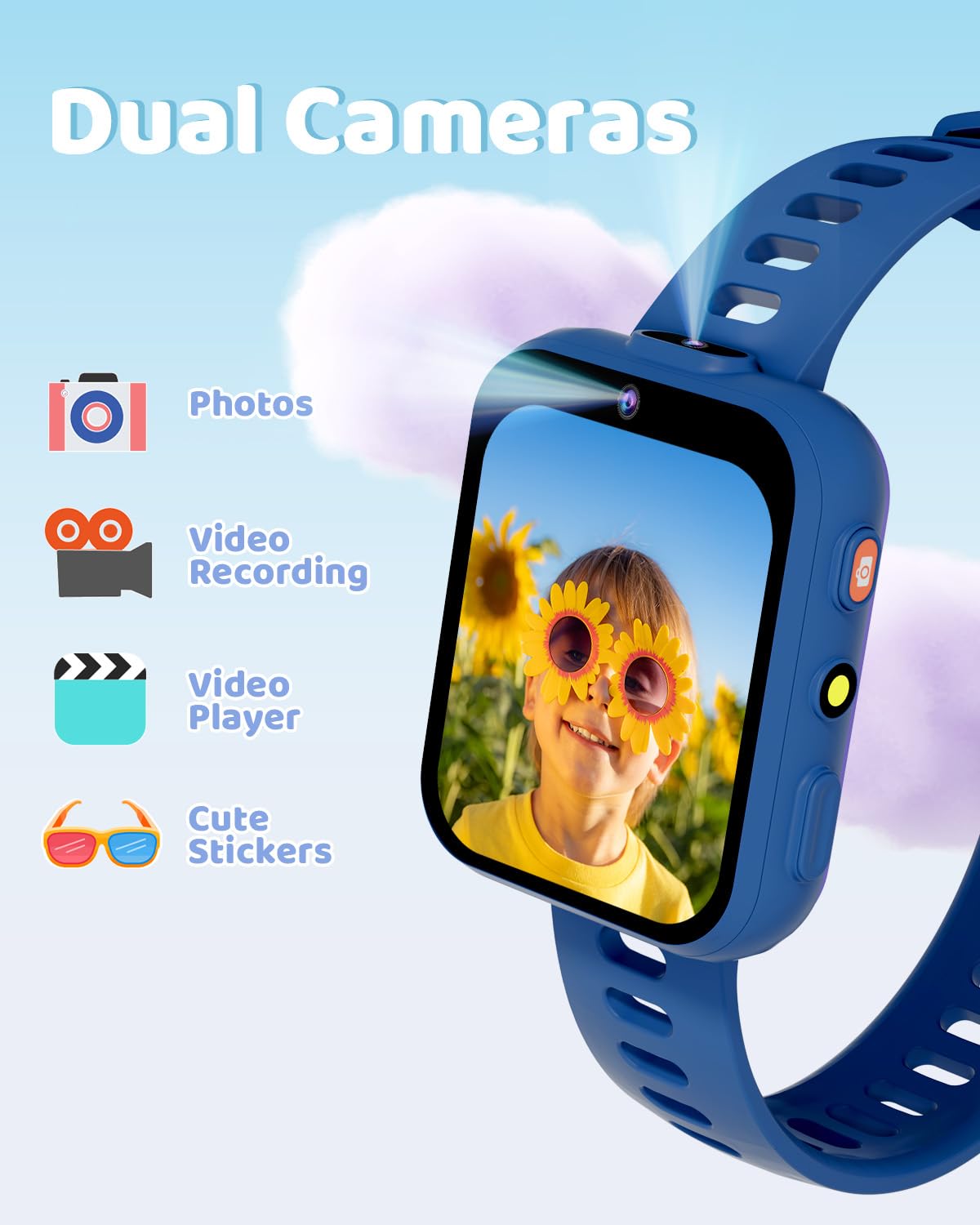 BIGGERFIVE Kids Smart Watch with Dual Camera - 30 Puzzle Games, Video Music Player, Audiobooks, Pedometer | Educational Learning Toy & Birthday Gift for Boys Girls Age 4-10 (Blue) | Perfect for School, Outdoor Play & Family Activities