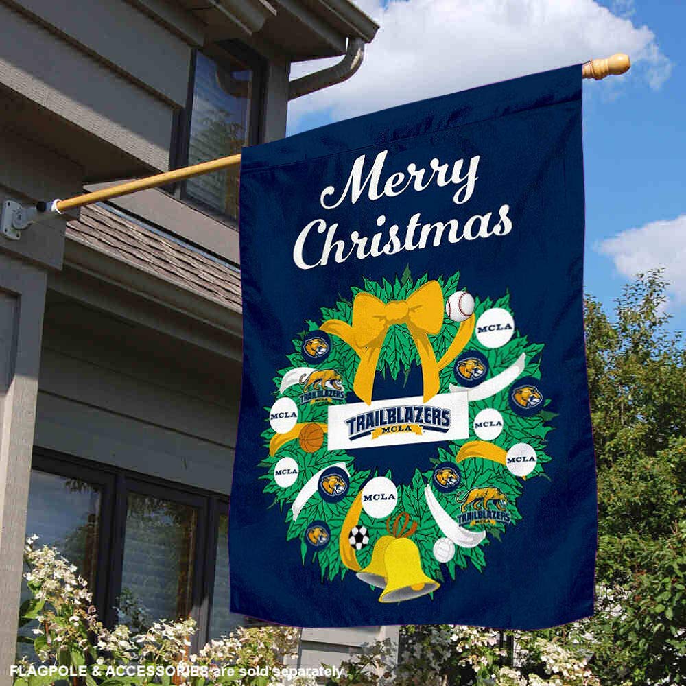 Happy Holidays Christmas Banner Flag - MCLA Trailblazers Team Spirit Decoration for Home, Office & Dorm | Festive Party Decor & Gameday Fan Gear