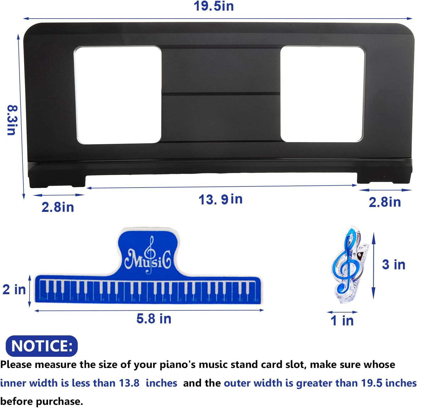 Adjustable Sheet Music Stand for Keyboard - Compatible with Yamaha & Multiple Piano Models | Durable Metal Music Book Holder with 2 Clips | Perfect for Piano Practice, Music Lessons & Live Performances