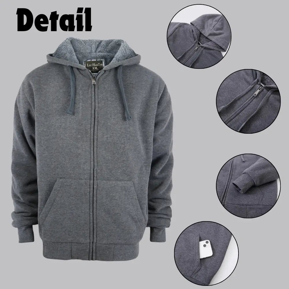 Men's Sherpa Lined Full Zip Hoodie - Warm Fleece Jacket for Winter - Cozy Pullover for Outdoor Activities & Casual Wear
