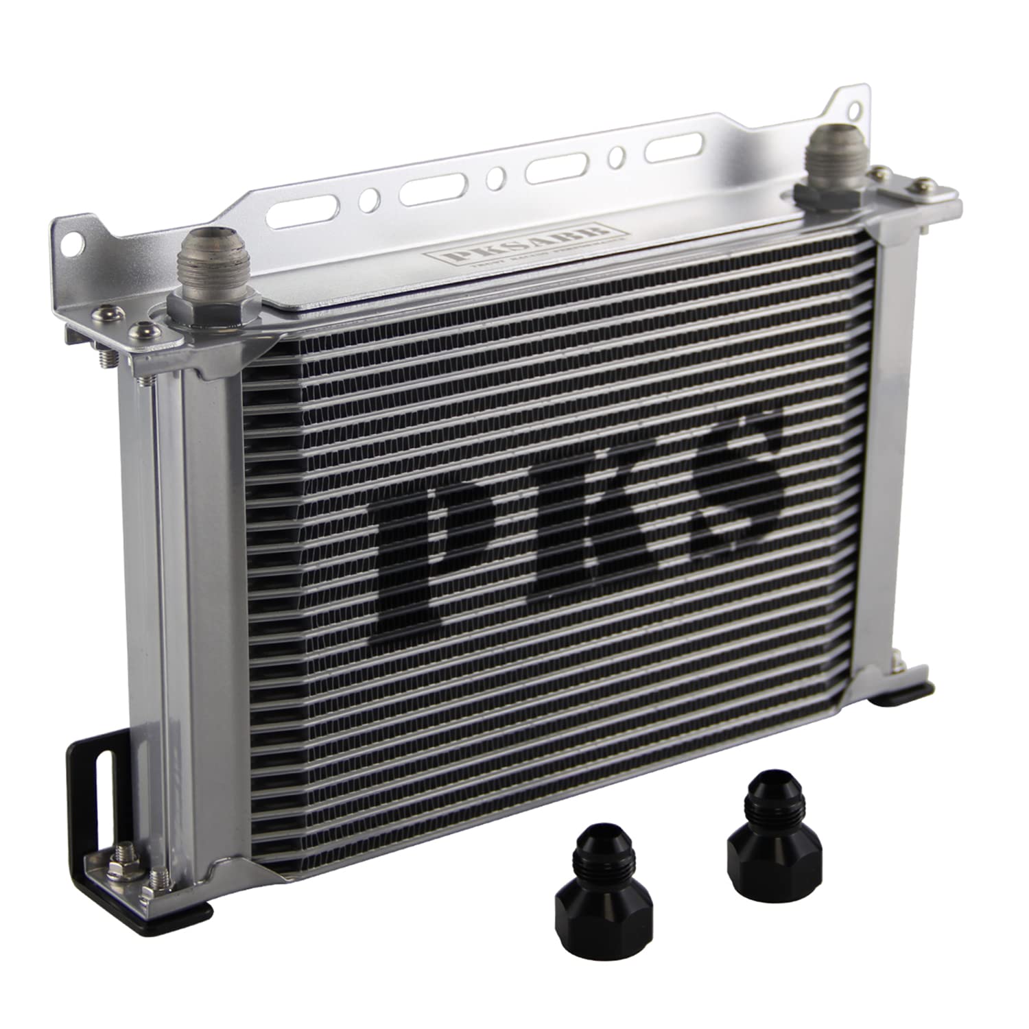 25 Row High Performance Oil Cooler Mounting Bracket Kit - 10AN Stacked Plate Engine & Transmission Oil Cooler - Aluminum Silver British Radiator with 2Pcs AN10 to AN8 Fittings (7/8
