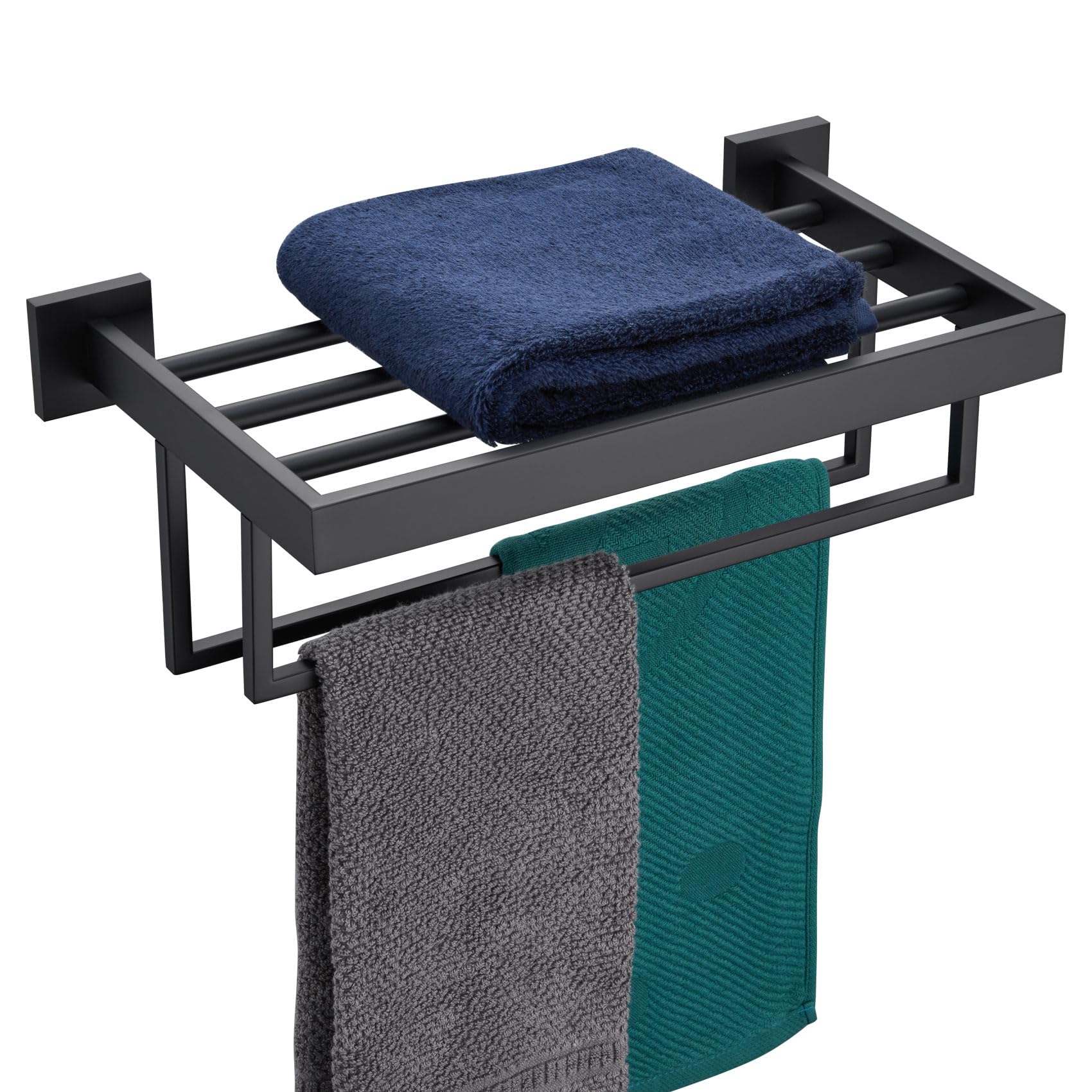 KOKOSIRI Matte Black Towel Rack 16 Inch - Double Towel Bars Bathroom Shelf, SUS304 Stainless Steel Wall Mounted Towel Holder for Bath, Kitchen & Laundry Room - B6003BK-L16