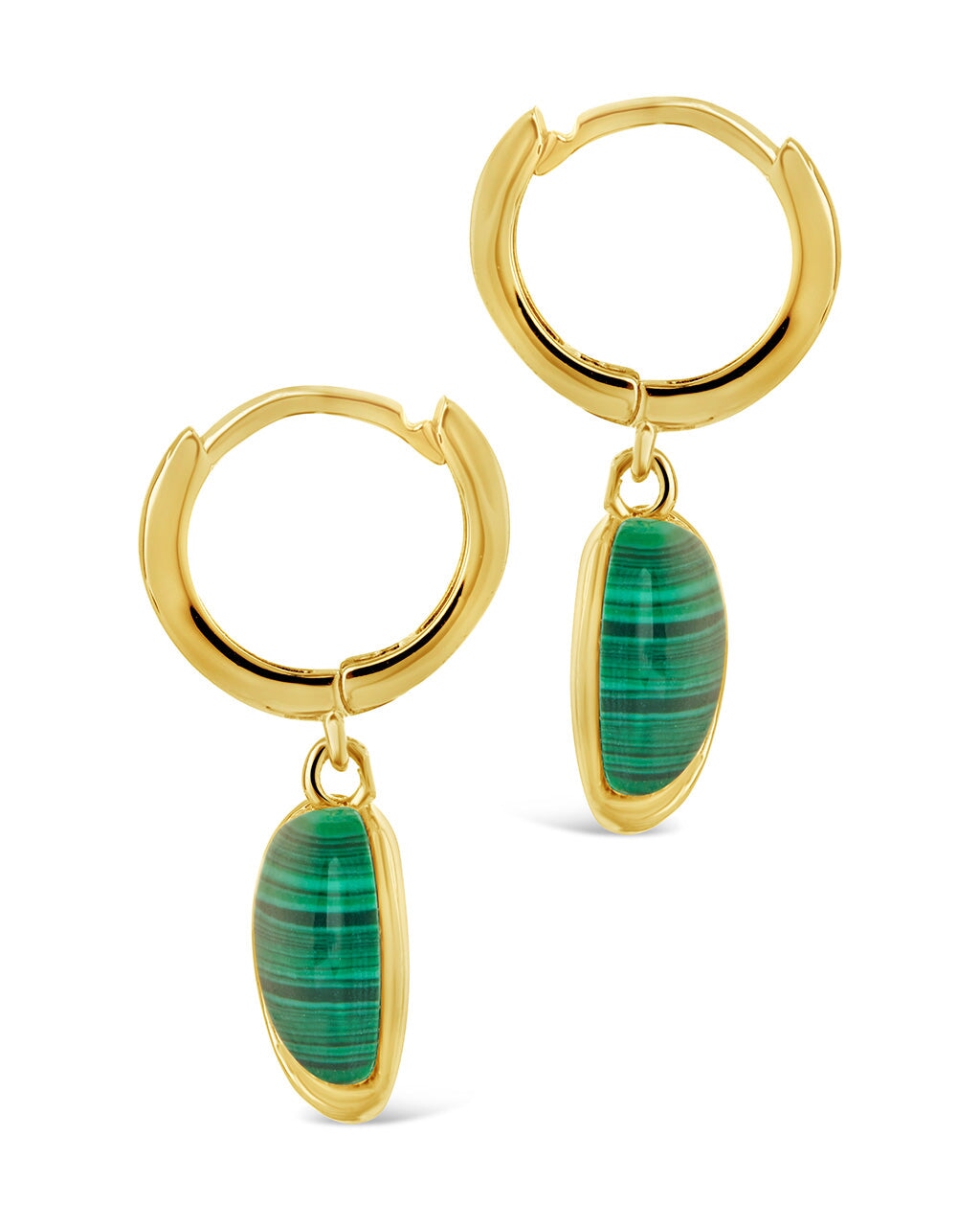 Malachite & Cubic Zirconia Heart Charm Hoop Earrings for Women - Elegant Dangle Jewelry for Valentine's Day, Anniversary & Special Occasions
