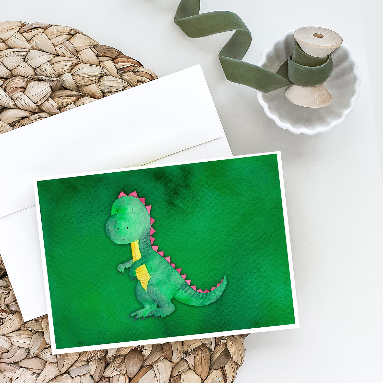 Whimsical Tyrannosaurus Rex Watercolor Greeting Cards - Pack of 8 Blank A7 Note Cards (5x7 Inches) with Envelopes - Perfect for Birthdays, Thank You Notes & Dinosaur-Themed Occasions