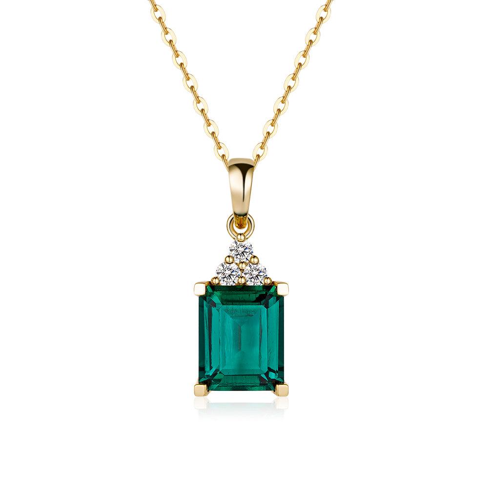 4 CT Emerald Cut Emerald Pendant with Trio Moissanite Diamonds - Elegant Jewelry for Weddings, Anniversaries & Special Occasions