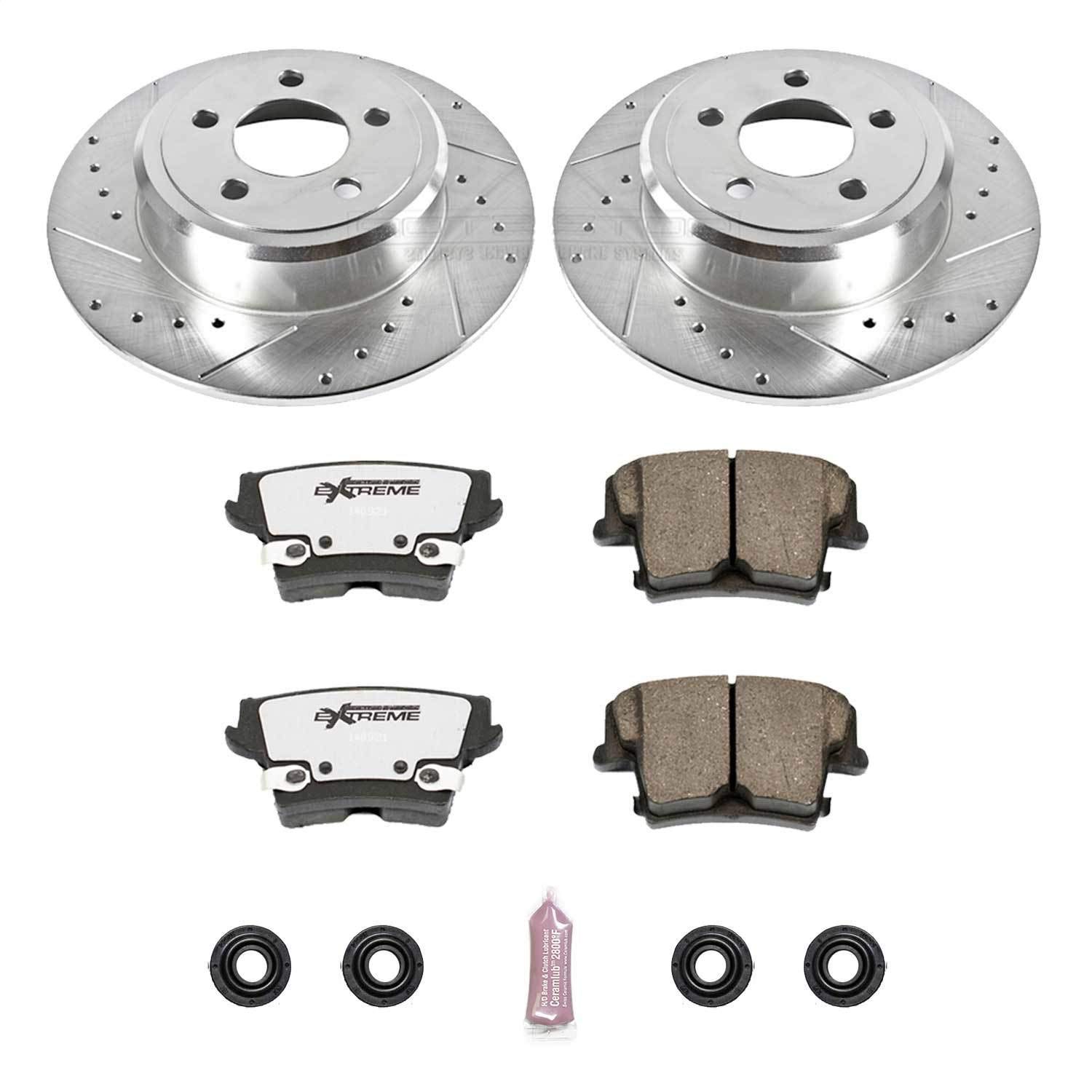 Power Stop K1719-26 Z26 Carbon Fiber Brake Pads & Drilled Slotted Rotors Kit - Fits Chrysler 300, Dodge Challenger, Charger, Magnum - High-Performance Braking for Street & Track Use