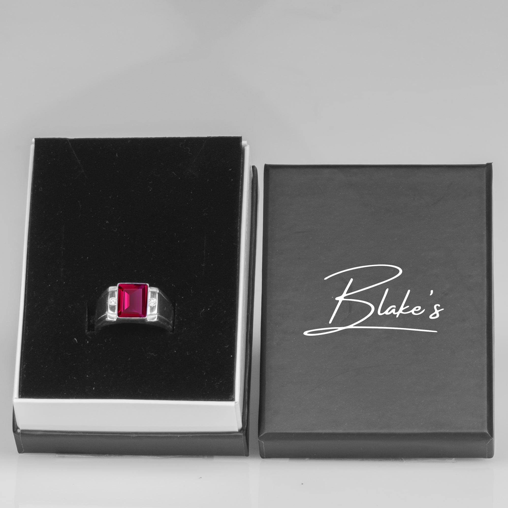 Blake's Sterling Silver Men's Ring with 2 Diamond Accents & Baguette Sapphire/Emerald/Ruby/Citrine/Amethyst/Topaz Options - Size 5-15 - Luxury Men's Jewelry Gift for Anniversary, Wedding, Birthday & Special Occasions