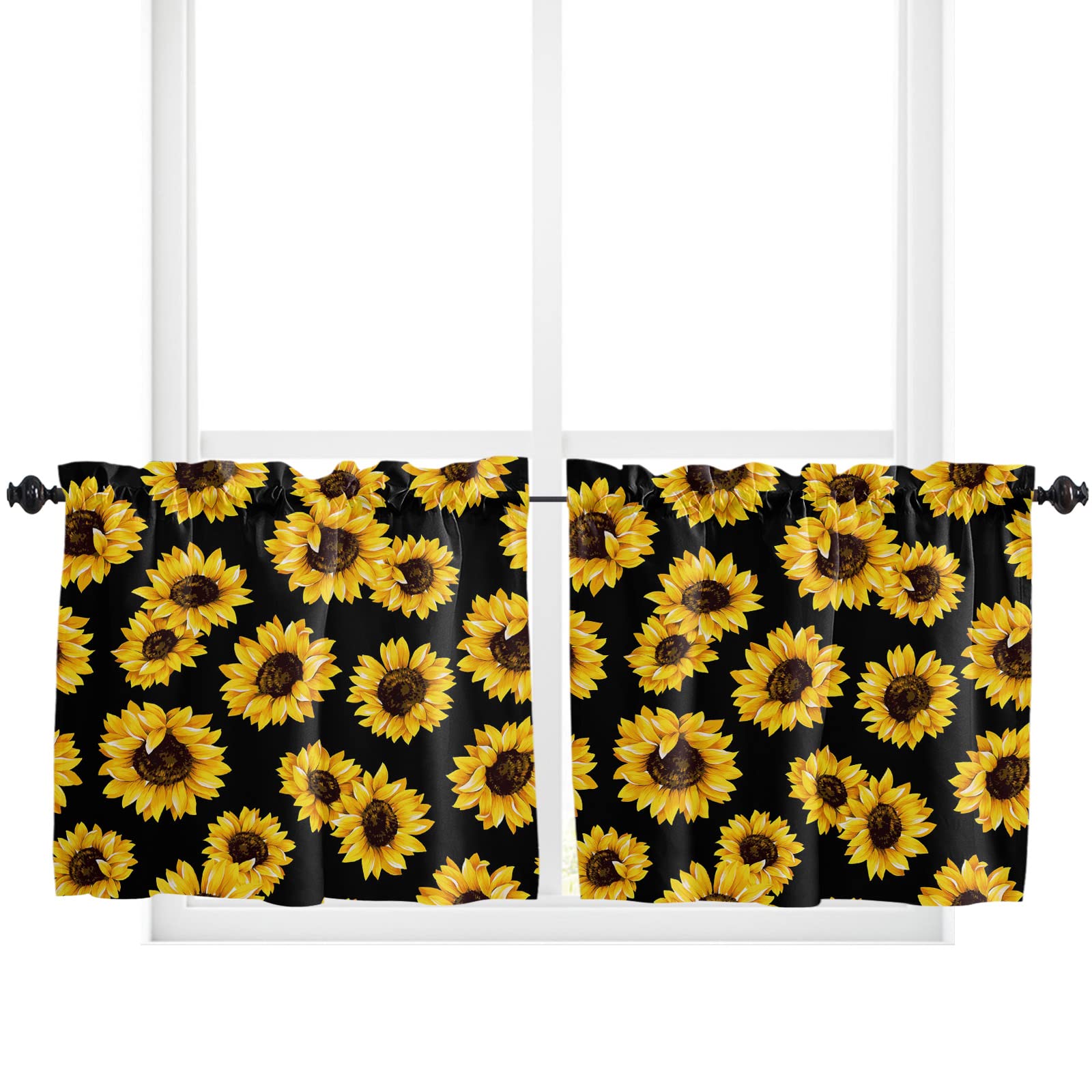 Farm Sunflower Blackout Curtains 27.5 x 24 Inches - Wide Pocket Kitchen Window Treatments for Bedroom, French Door & Patio Half Windows | Sunflower Home Decor for Kitchen, Living Room & Nursery