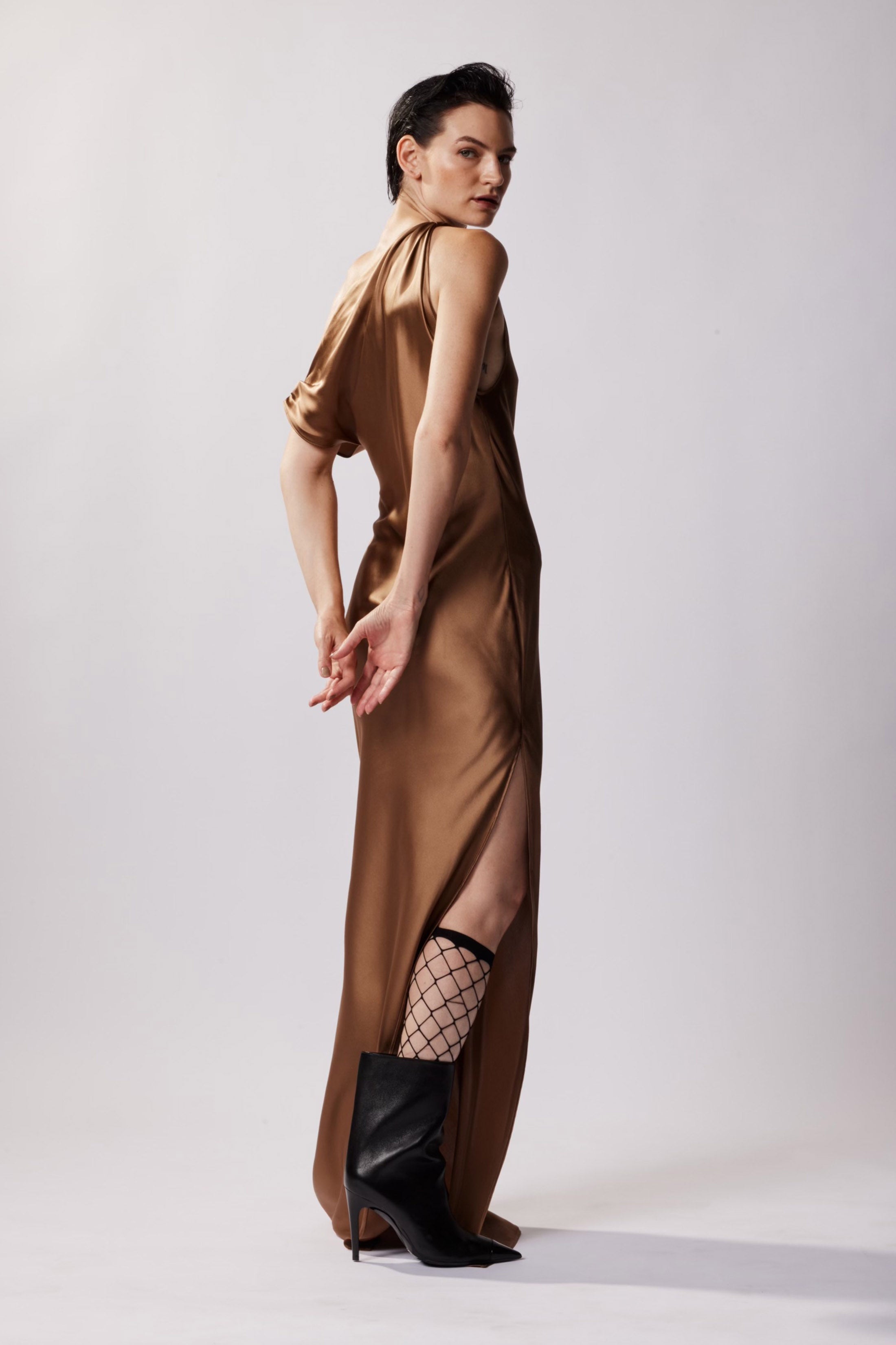 BM The Zaz Silk Gown - Elegant Limestone Color Luxury Sleepwear for Women | Perfect for Bridal Loungewear, Honeymoon & Special Occasions